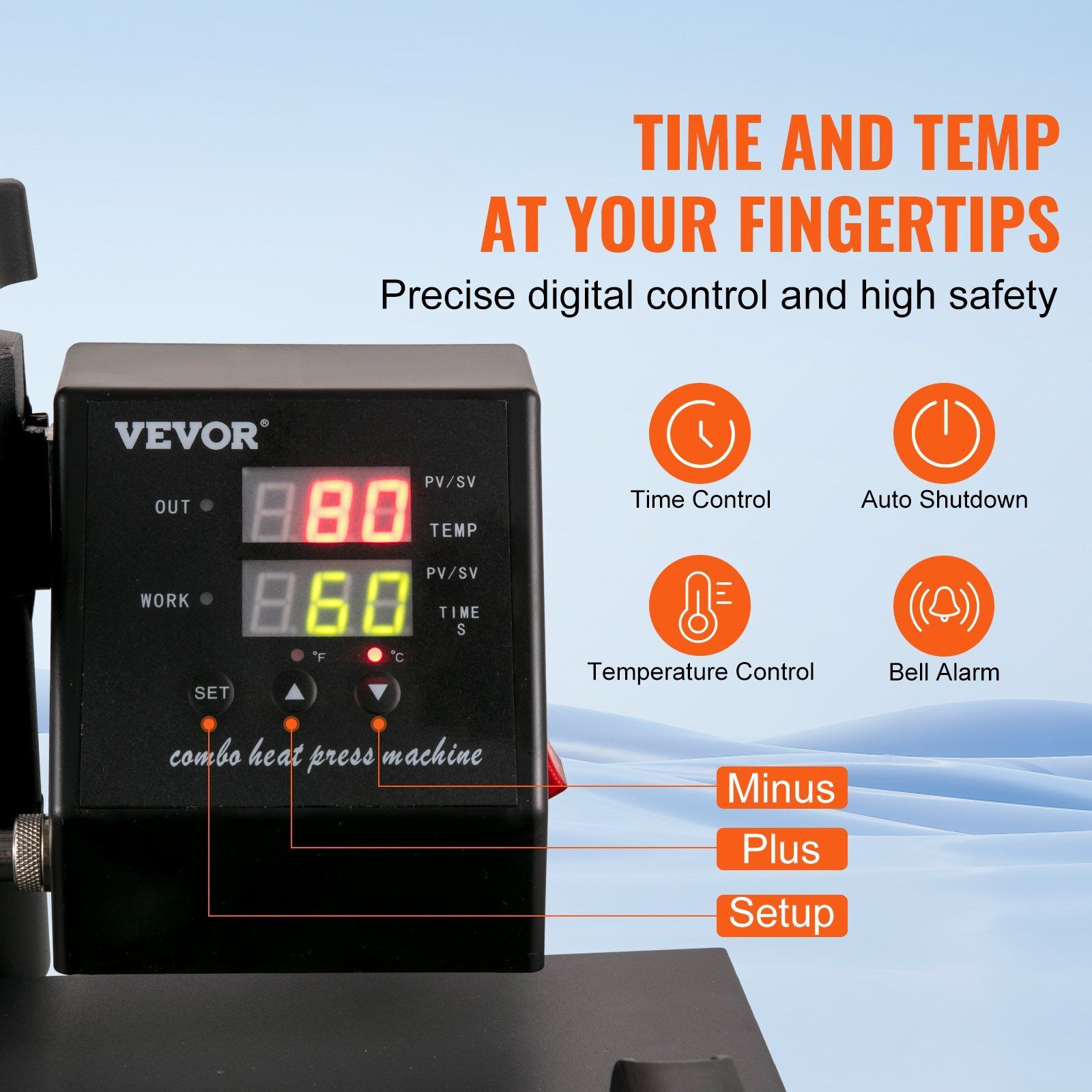 VEVOR Heat Press Machine 15x15Inch 8pcs 1050W Combo Digital Multifunctional Sublimation Heat Transfer Machine Dual LED Display for T Shirts Hat Mug Cap Plate Swing Away Design