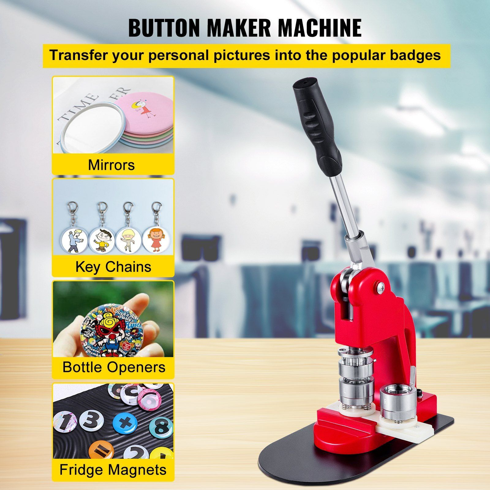 VEVOR Button Badge Maker Machine 25mm(1 in)DIY Pin Button Maker Machine with1000 Pcs Button Parts & Circle Cutter Installation-Free Button Press Kit for Idol, JK, School,Kids