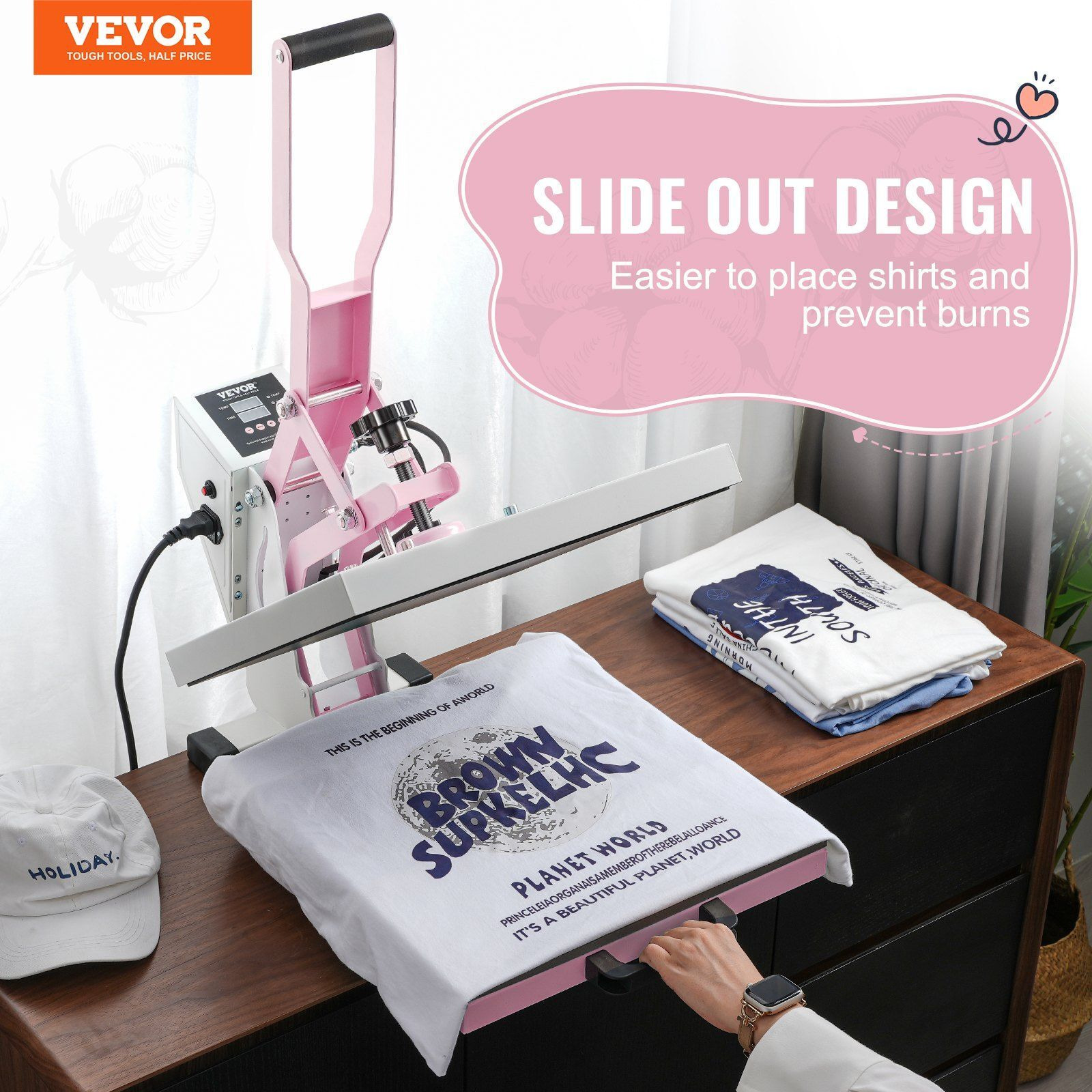 Heat Press Machine 15x15 in Slide Out Heat Transfer Machine T-Shirts Pink