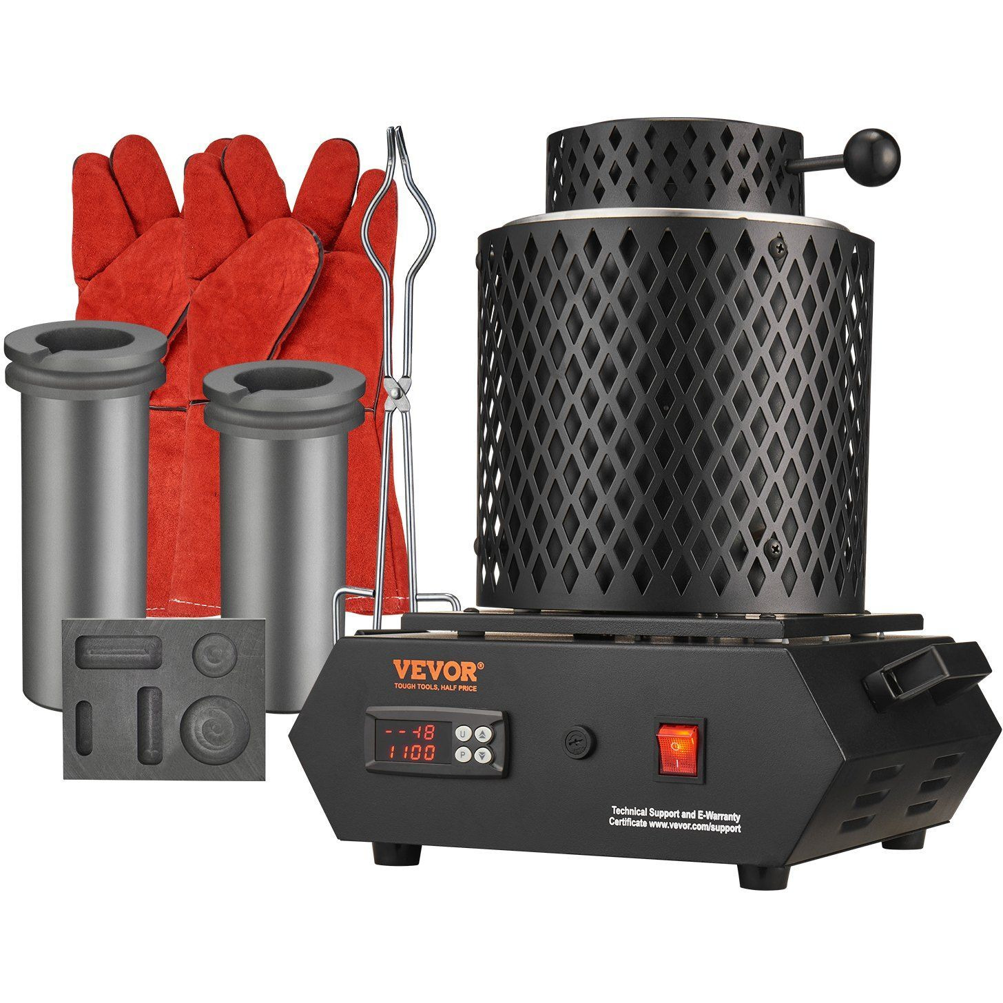 1350W Gold Melting Furnace, Electric Digital Smelting Furnace, 2102F/1150C Electric Melting Furnace with 1kg and 3 kg Graphite Crucibles for Melting Gold, Silver, Aluminum, Copper