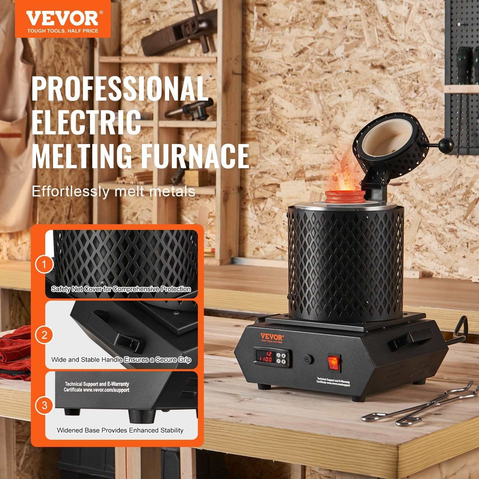 1350W Gold Melting Furnace, Electric Digital Smelting Furnace, 2102F/1150C Electric Melting Furnace with 1kg and 3 kg Graphite Crucibles for Melting Gold, Silver, Aluminum, Copper