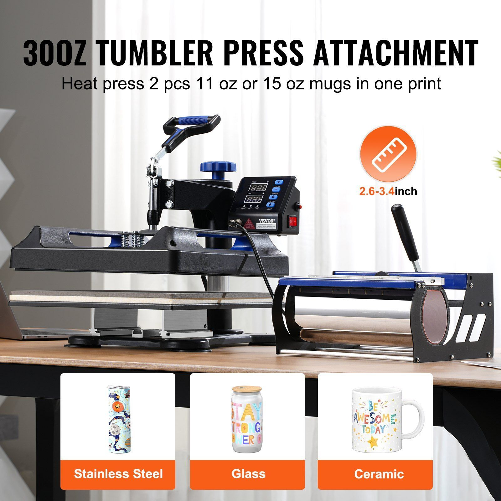 5 in 1 Heat Press Machine 15x15 in 30oz Tumbler Press T-Shirts Black+Blue