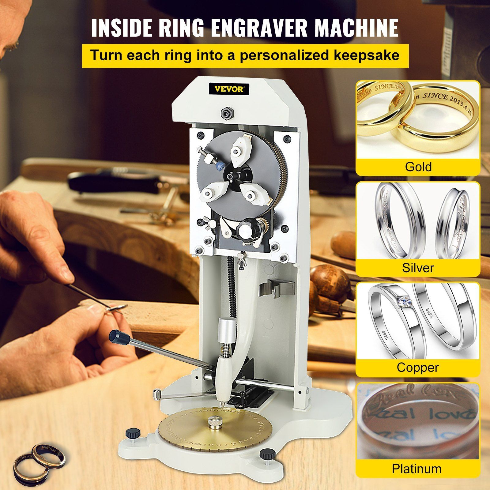VEVOR Inside Ring Engraver Double Sided Dial Ring Engraver Stamper 1.5mm-2.0mm Character Letter Block Ring Engraver Machine for Rings Inner Engraving