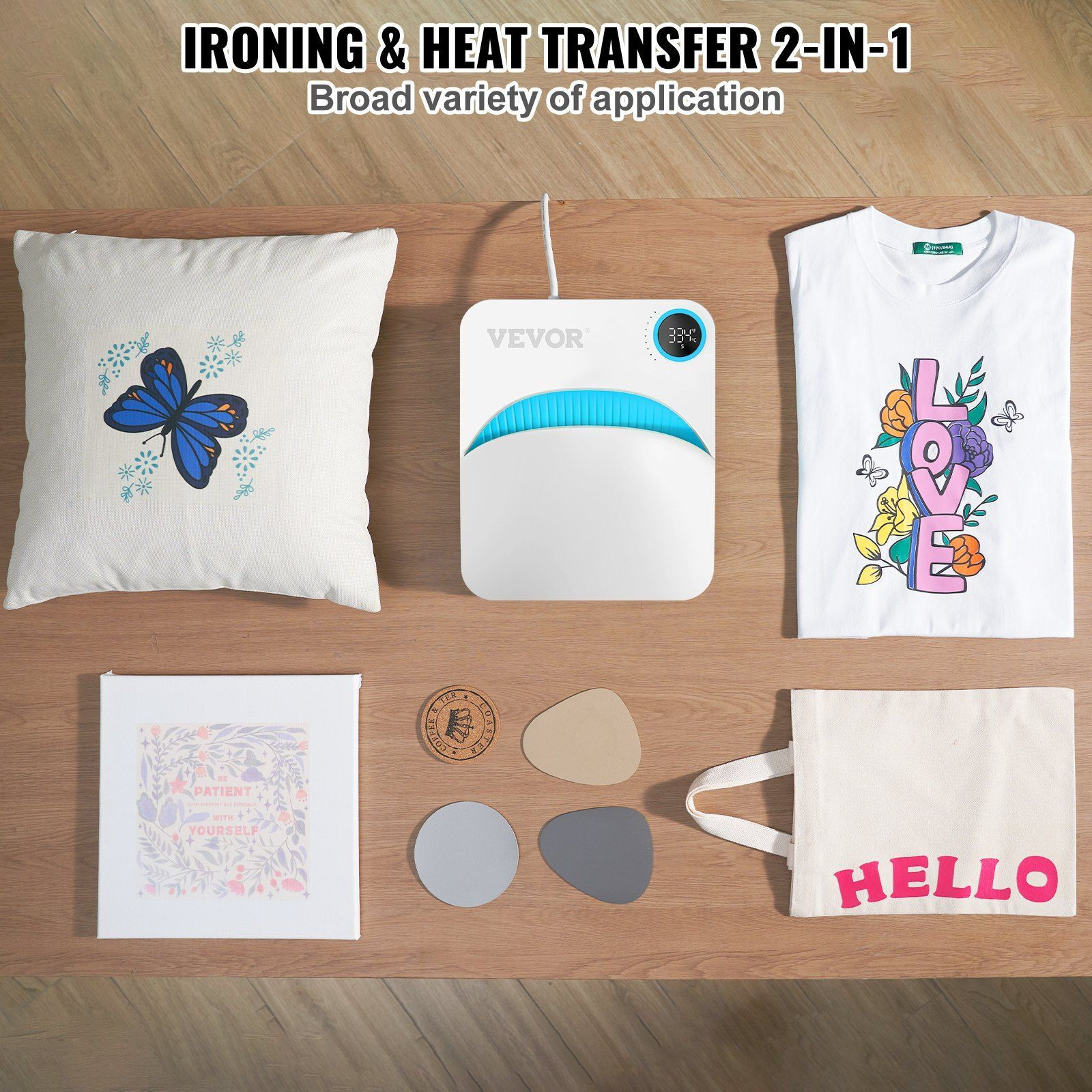 VEVOR Heat Press Machine,10&quotx12" Portable Shirt Printing Multifunctional Sublimation Transfer Heat Press Machine Teflon Coated, Easy Iron-on Press for T-shirts/Bags/Pillows/HTV Vinyl Projects