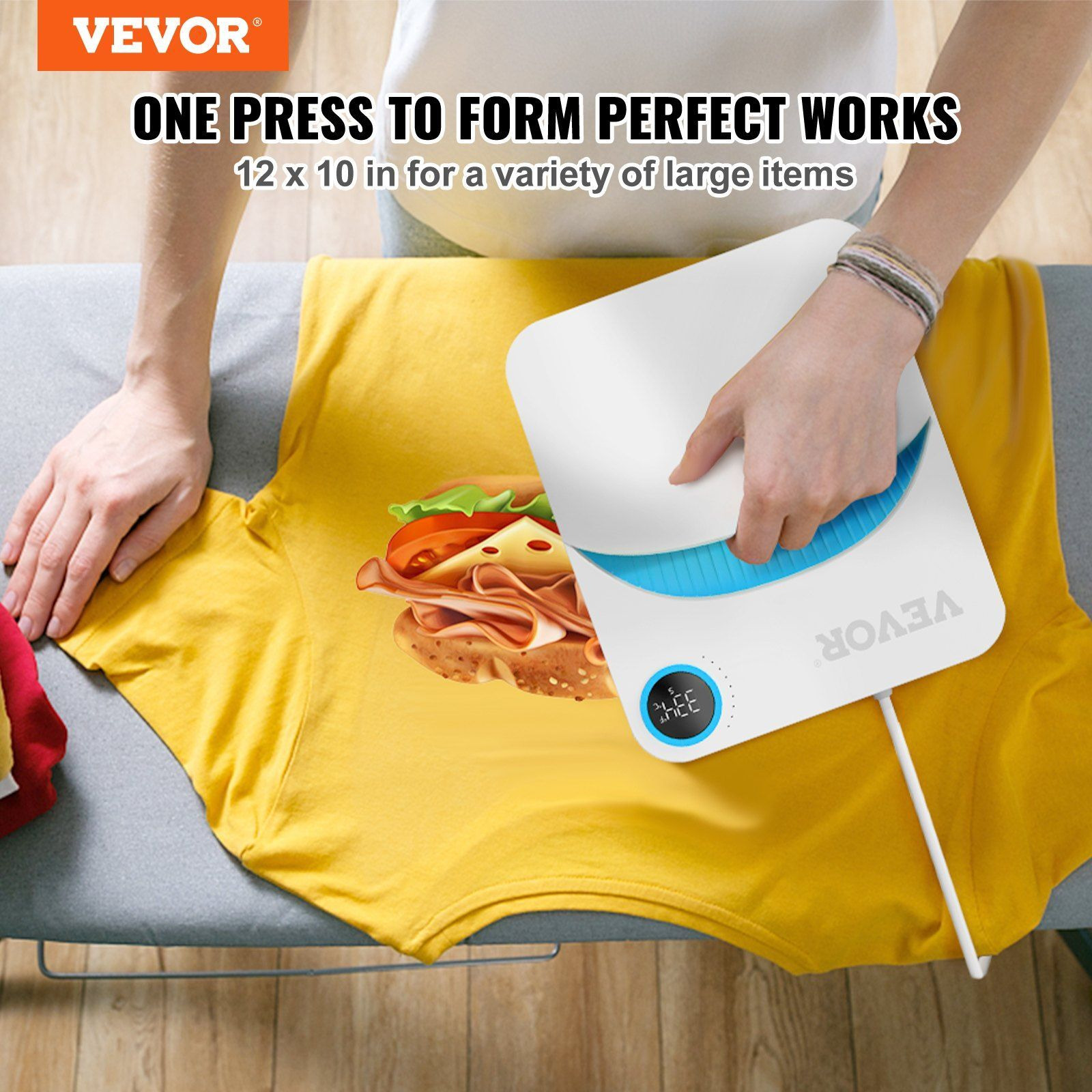 VEVOR Heat Press Machine,10&quotx12" Portable Shirt Printing Multifunctional Sublimation Transfer Heat Press Machine Teflon Coated, Easy Iron-on Press for T-shirts/Bags/Pillows/HTV Vinyl Projects