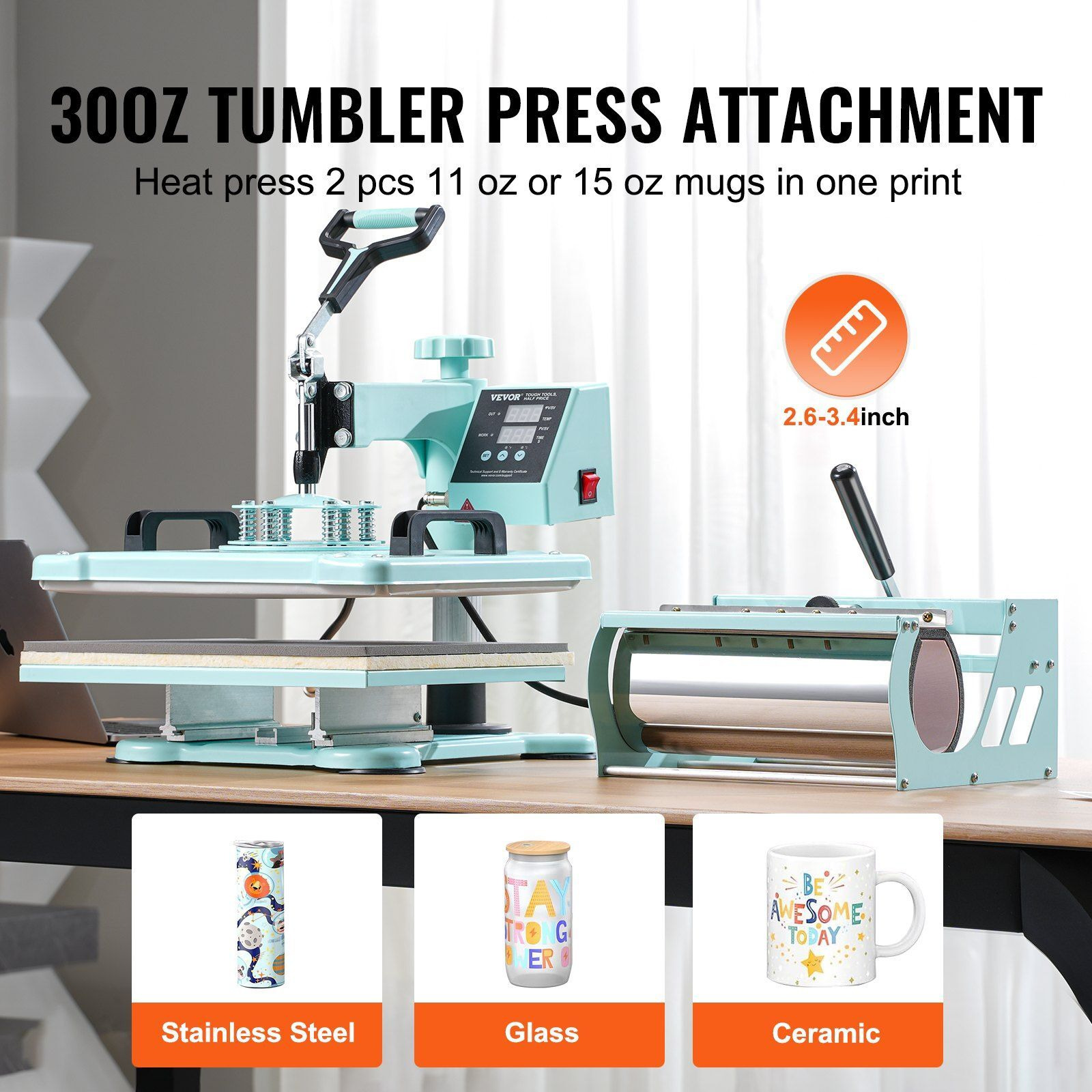 Heat Press Machine 12x15 in 5 in 1 with 30oz Tumbler Press T-Shirts Green