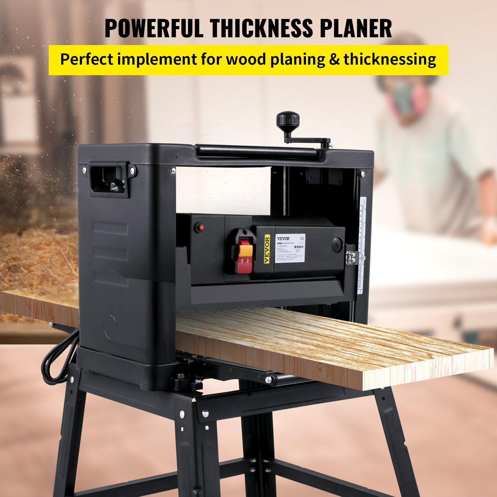 VEVOR Benchtop Planer, 13" Thickness Planer, 1800W 8000RPM Woodworking Planer, 6m/min Planing Speed W/ Iron Stand Dust Exhaust
