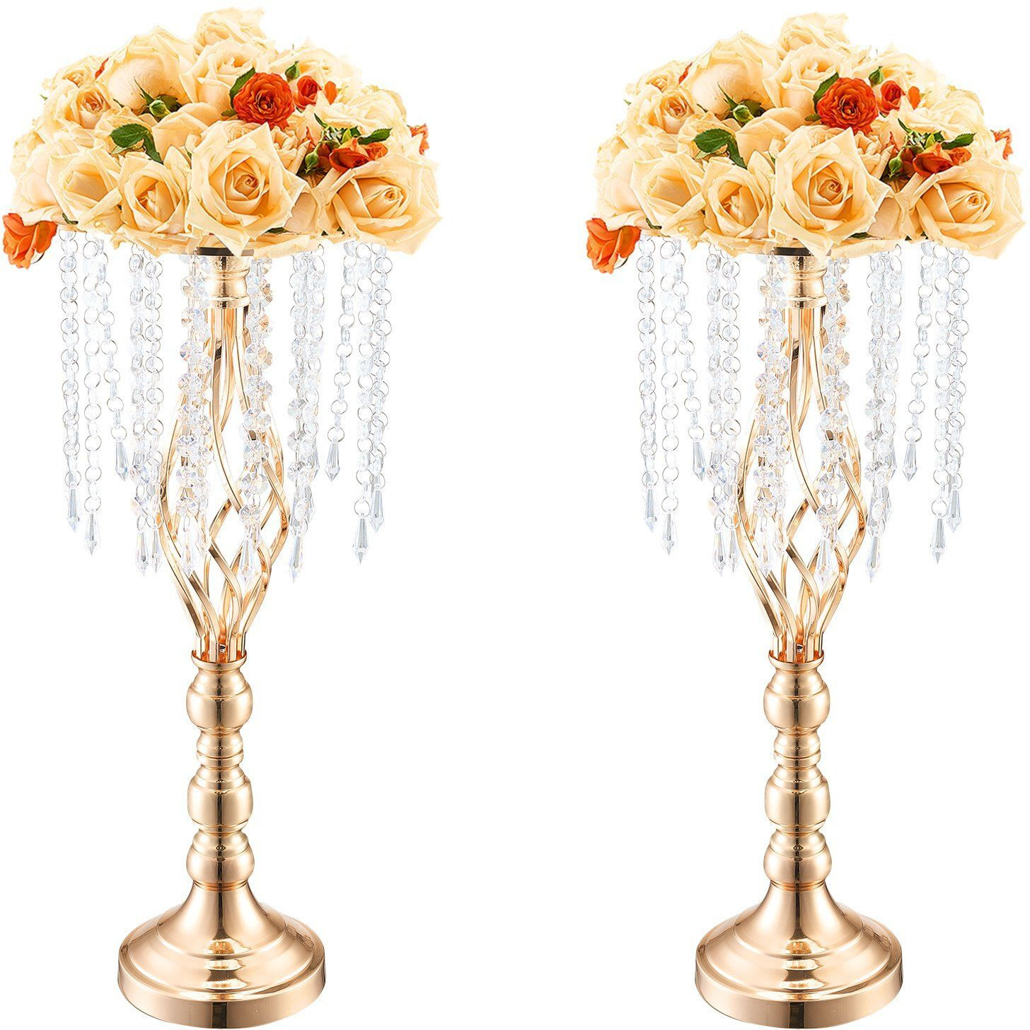 VEVOR 2PCS 55cm/21.65' Tall Crystal Wedding Flower Stand Vase for Party Decor