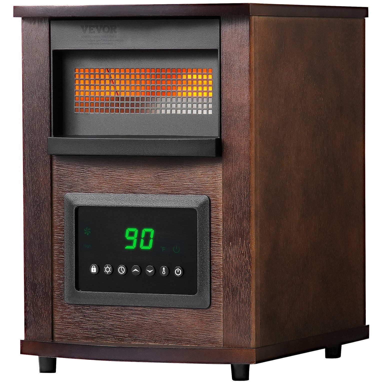 VEVOR Infrared Heater, 1500W Remote Control Electric Space Heater, LED Patio Heater w/ 3 Speeds & Timer & Overheat/Tip-Over Protection & Child Lock, for Bedroom,Living Room,Nursery,Studio,MDF