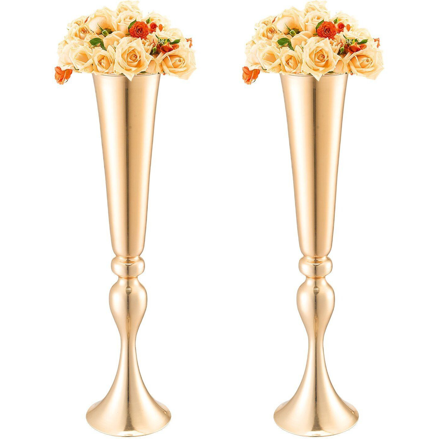 VEVOR 2PCS 56cm/22.05' Tall Wedding Flower Vase Metal Gold Trumpet for Tables