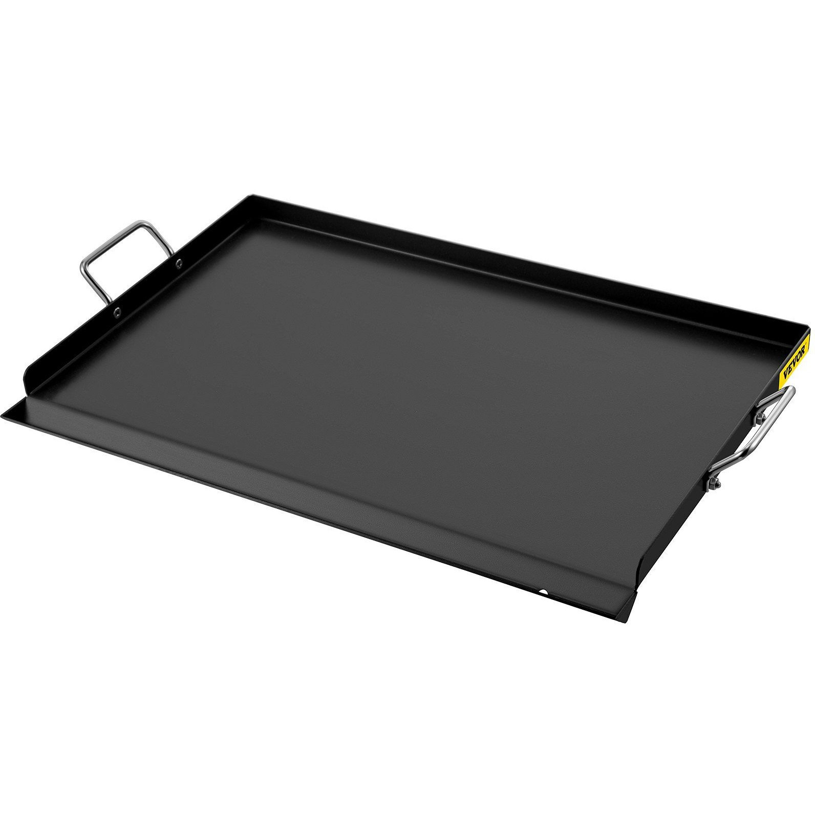VEVOR Carbon Steel Griddle, 16" x 24" Griddle Flat Top Plate, Griddle for BBQ Charcoal/Gas Gril with 2 Handles, Rectangular Flat Top Grill with Extra Drain Hole for Tailgating and Parties