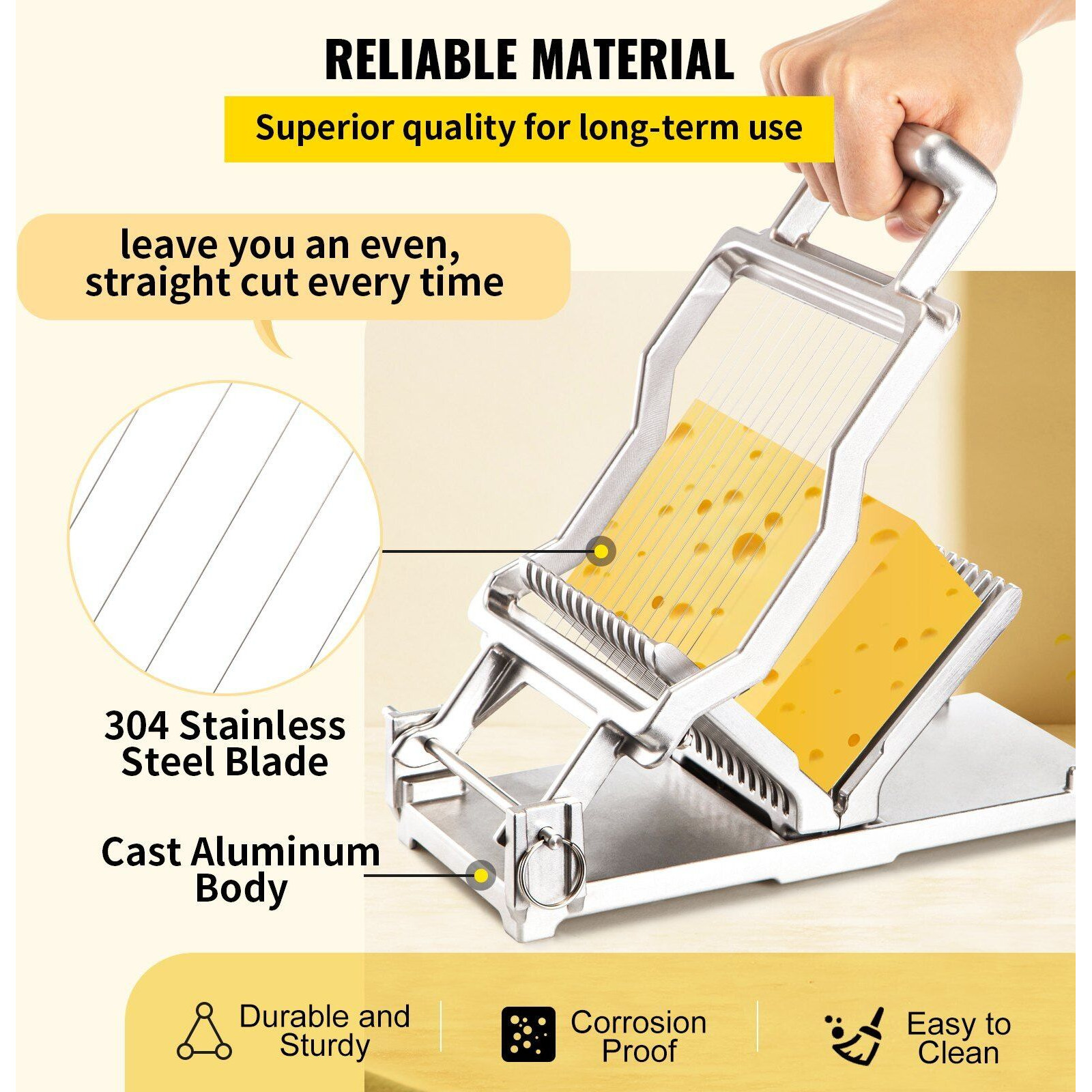 VEVOR Cheese Cutter With Wire 1 cm & 2 cm Cheeser Butter Cutting Blade Replaceable Cheese Slicer Wire, Aluminum Alloy Commercial Cheese Slicer with 304 Stainless Steel Wire Kitchen Cooking Baking Tool