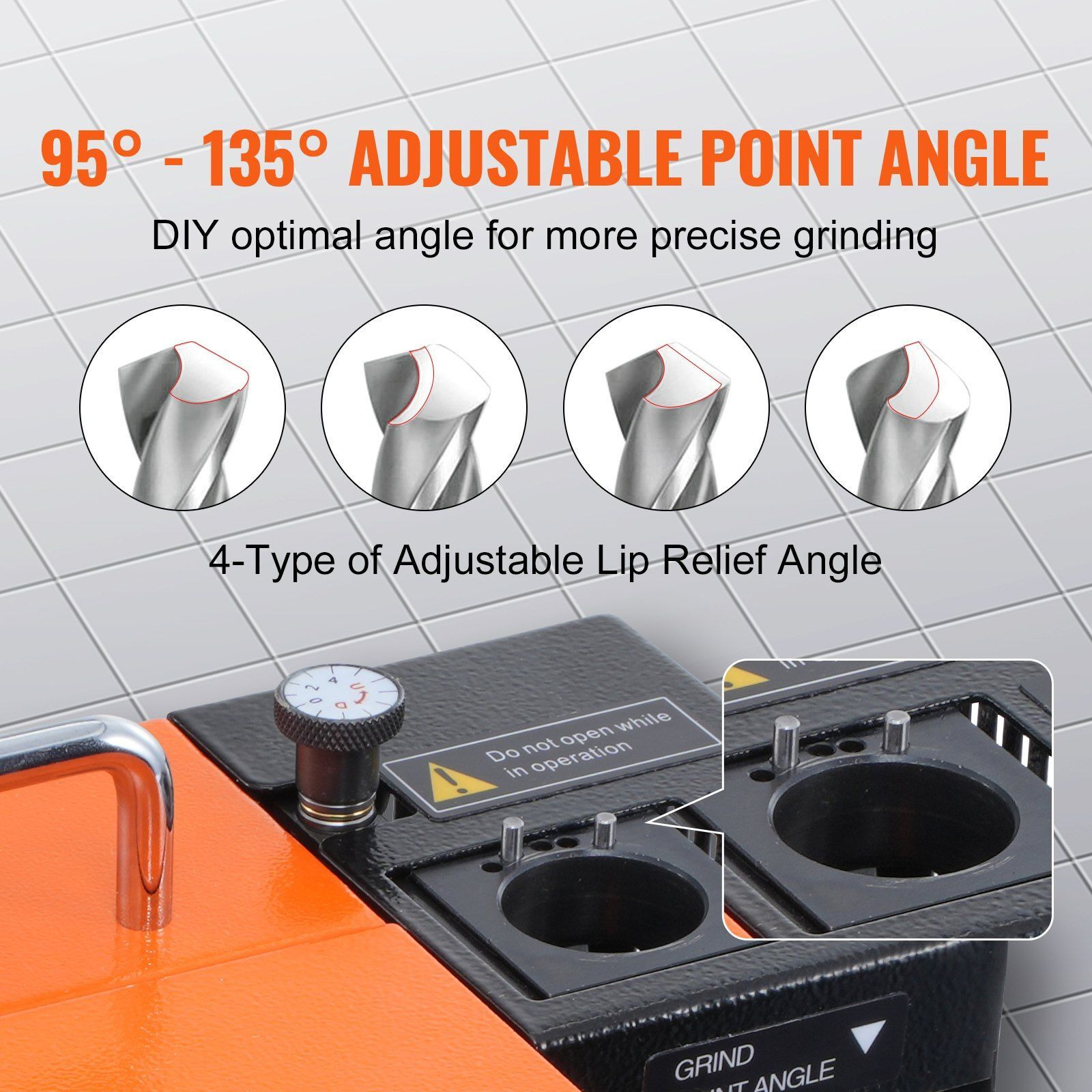 VEVOR Drill Bits Sharpener, 3-13mm Drill Bits Grinder Sharpener, Lip Relief Angle & 95-135 Point Angle Adjustable Drill Bit Re-Sharpener, Portable Sharpening Machine with 11 Collets, CBN & SDC Wheel