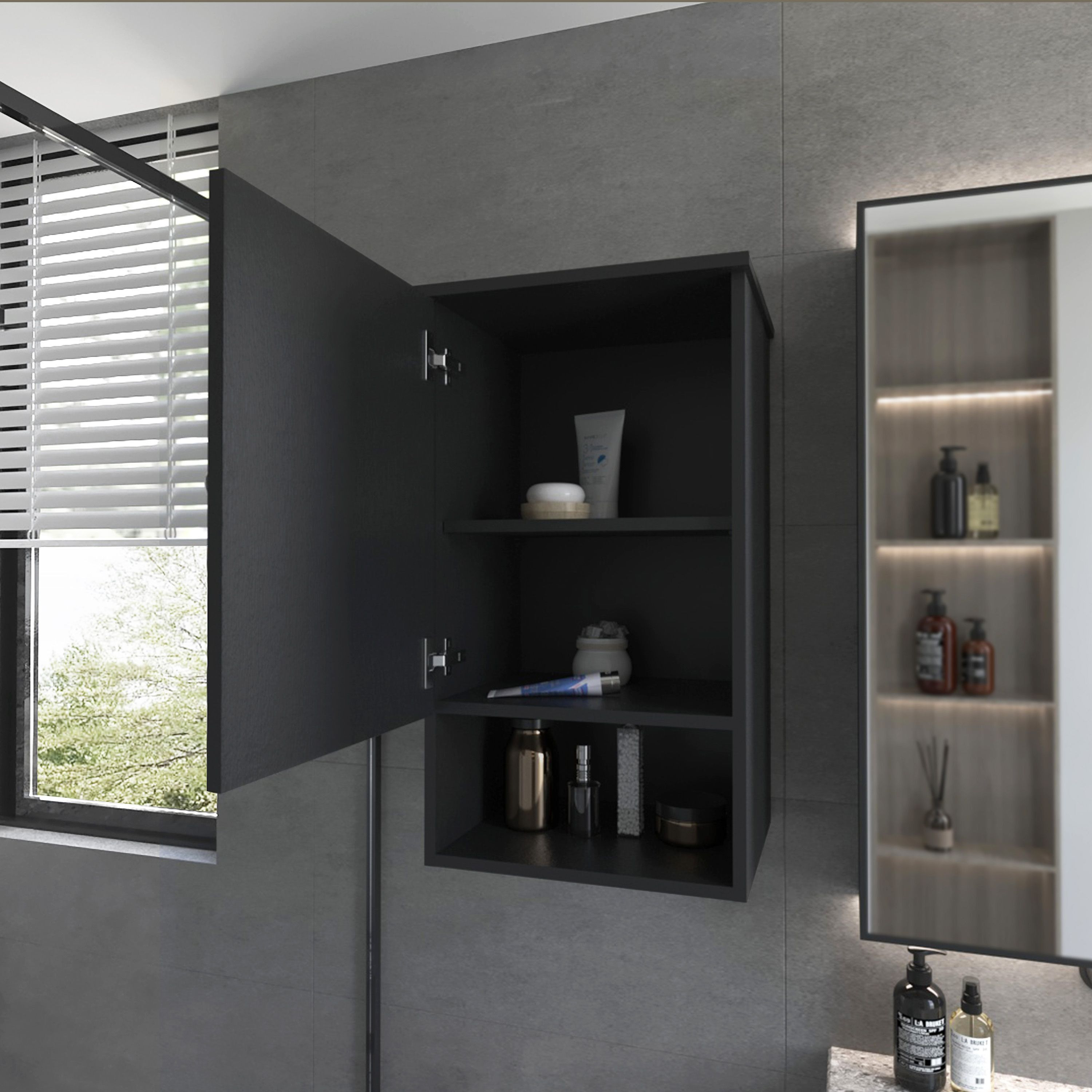 Carrizo Medicine Cabinet in Melamine With One Door, Black