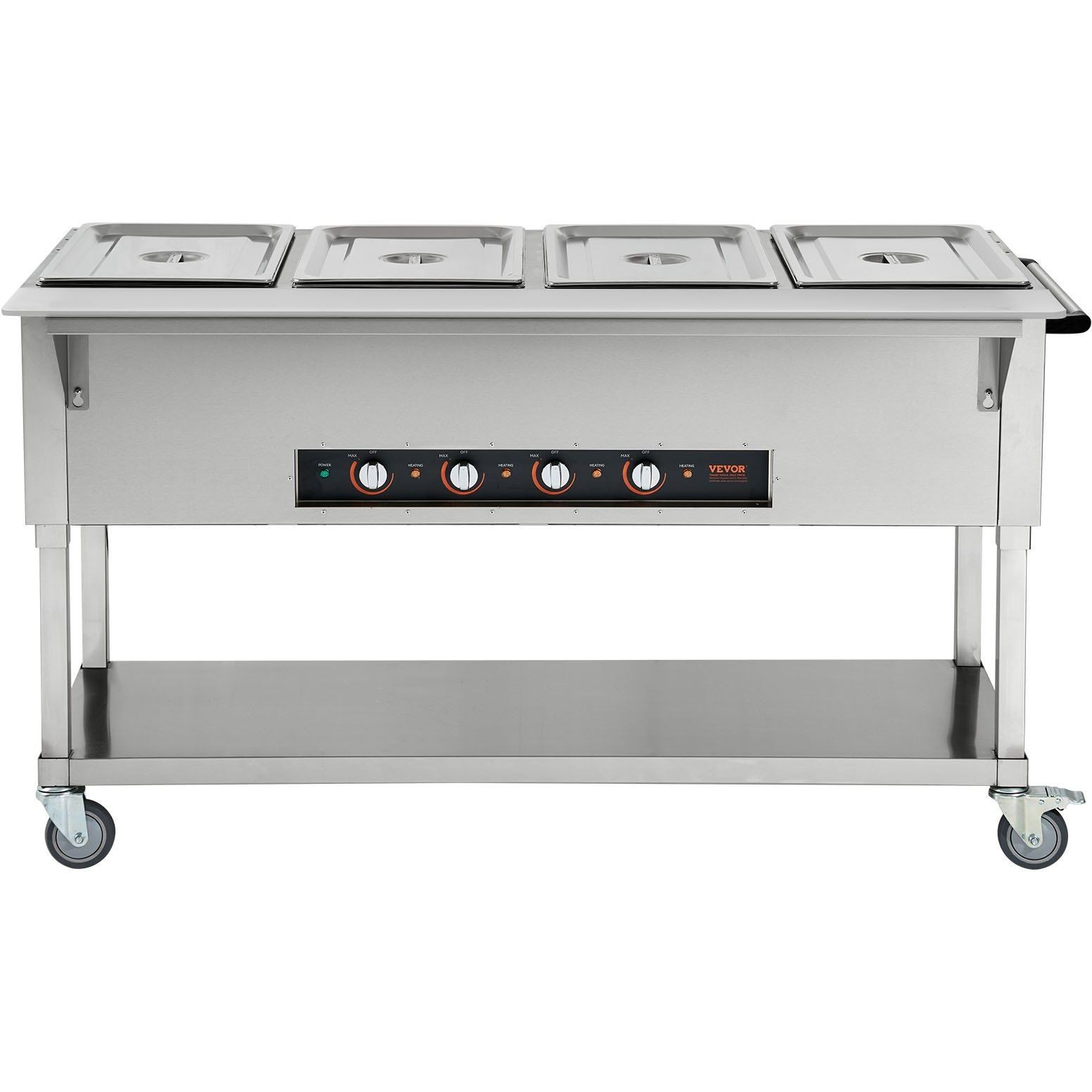 VEVOR 4-Pan Commercial Food Warmer, 4 x 20.6QT Electric Steam Table, 2000W Professional Buffet Catering Food Warmer with 4 Wheels (2 Lockable), Food Grade Stainless Steel Server for Party Restaurant