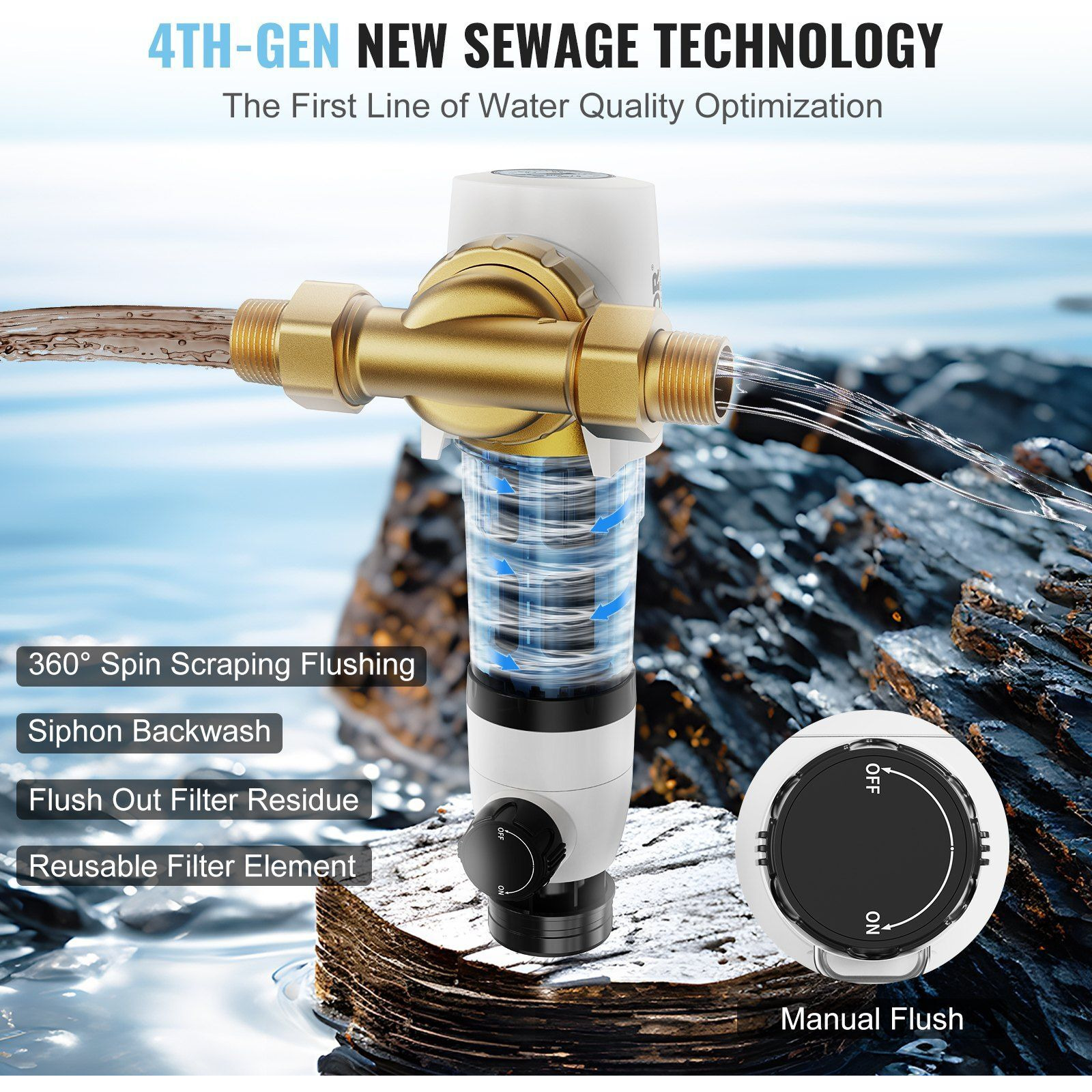 VEVOR Spin Down Filter, 40 Micron Whole House Sediment Filter for Well Water, 3/4" MNPT, 4 T/H High Flow Rate, for Whole House Water Filtration Systems, Well Water Sediment Filter