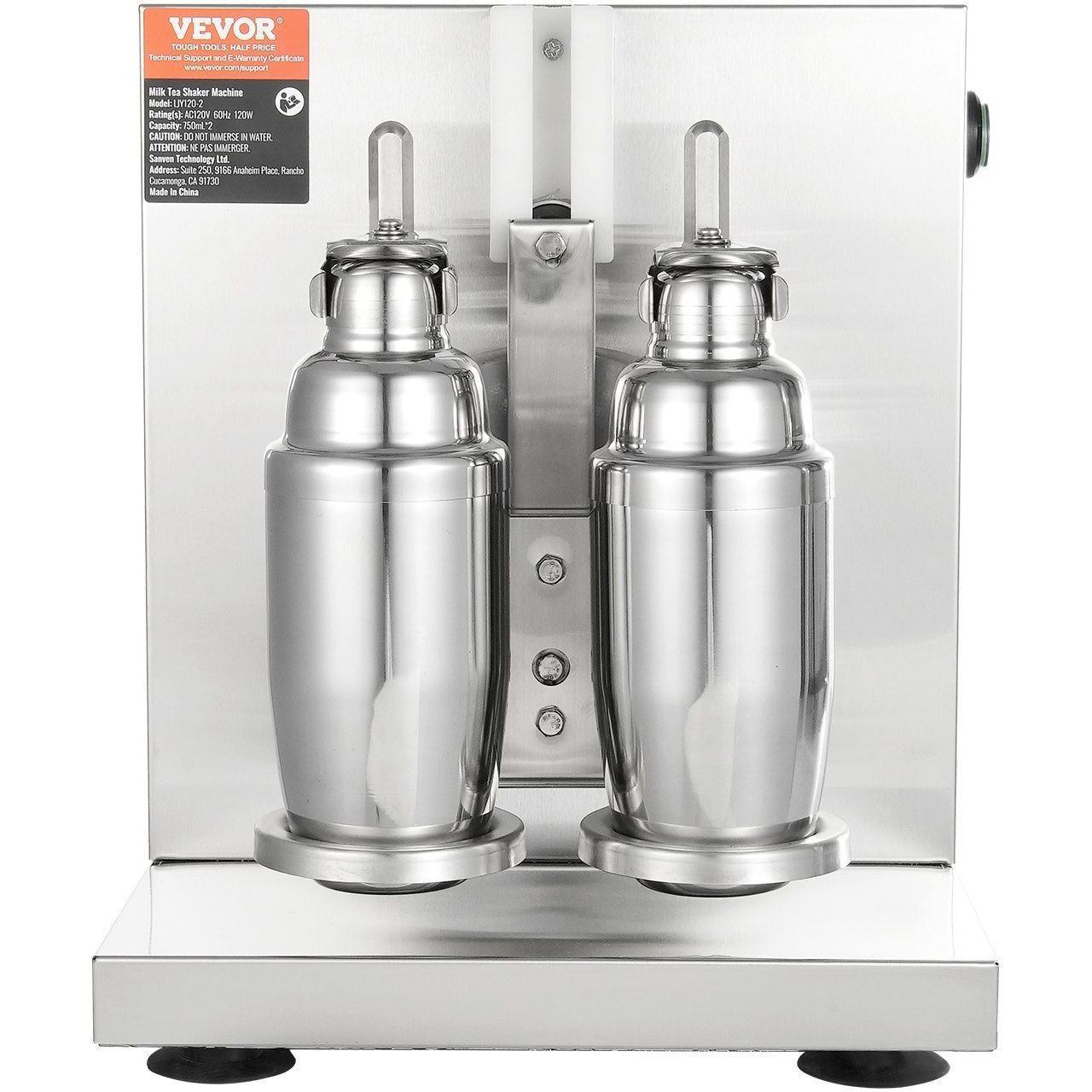 VEVOR Milkshake Maker Machine, 120W Commercial Milk Tea Shaker Machine, Double Head Milk Shake Mixer Machine, 0-180s Adjustable Milkshake Blender, with 750 ml Stainless Steel Cup, for Milk Tea Store
