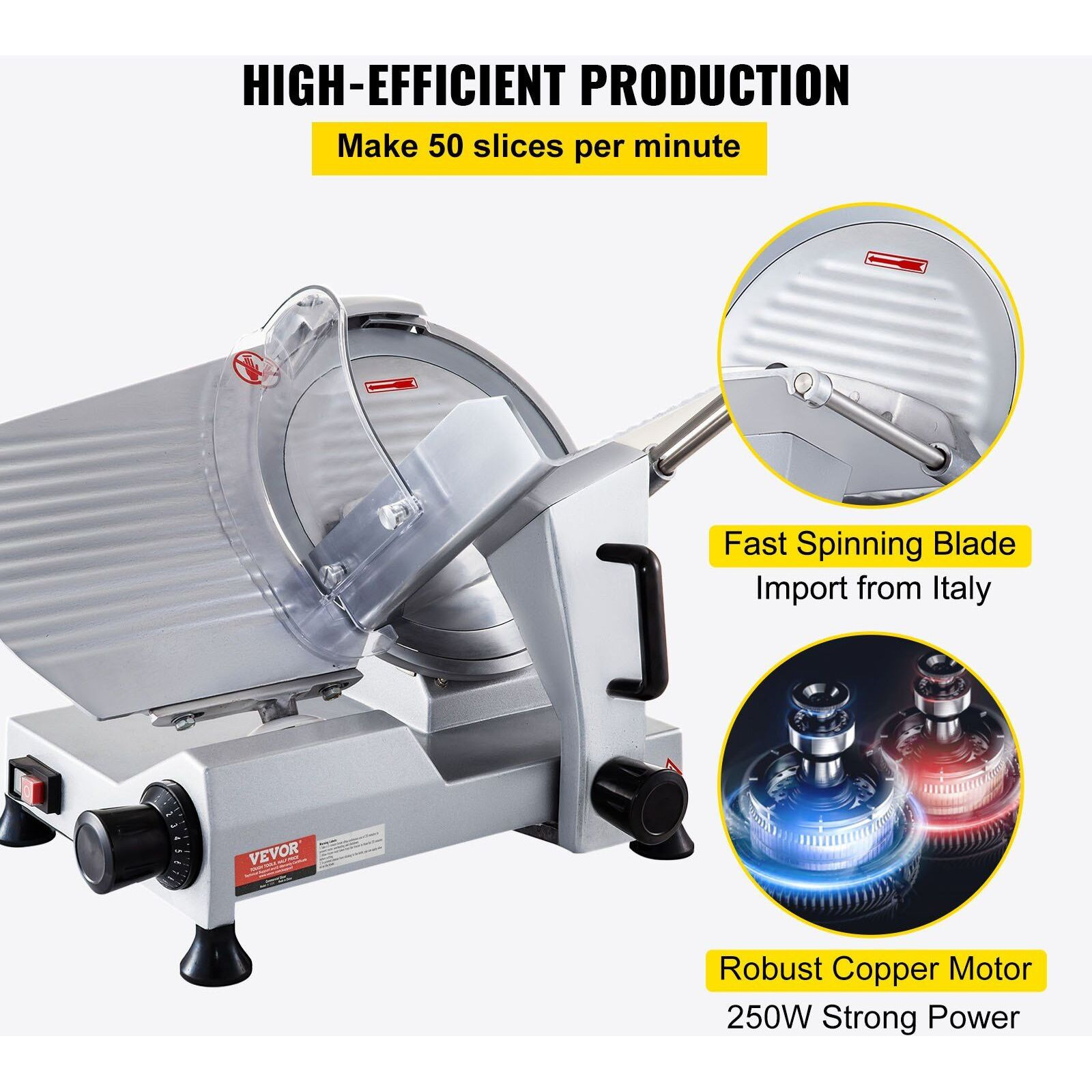 VEVOR Commercial Meat Slicer, 320W Electric Deli Food Slicer, 12 inch Carbon Steel Blade Electric Food Slicer, 350-400RPM Meat Slicer, 0-0.6 inch Adjustable Thickness for Meat, Cheese, Veggies, Ham