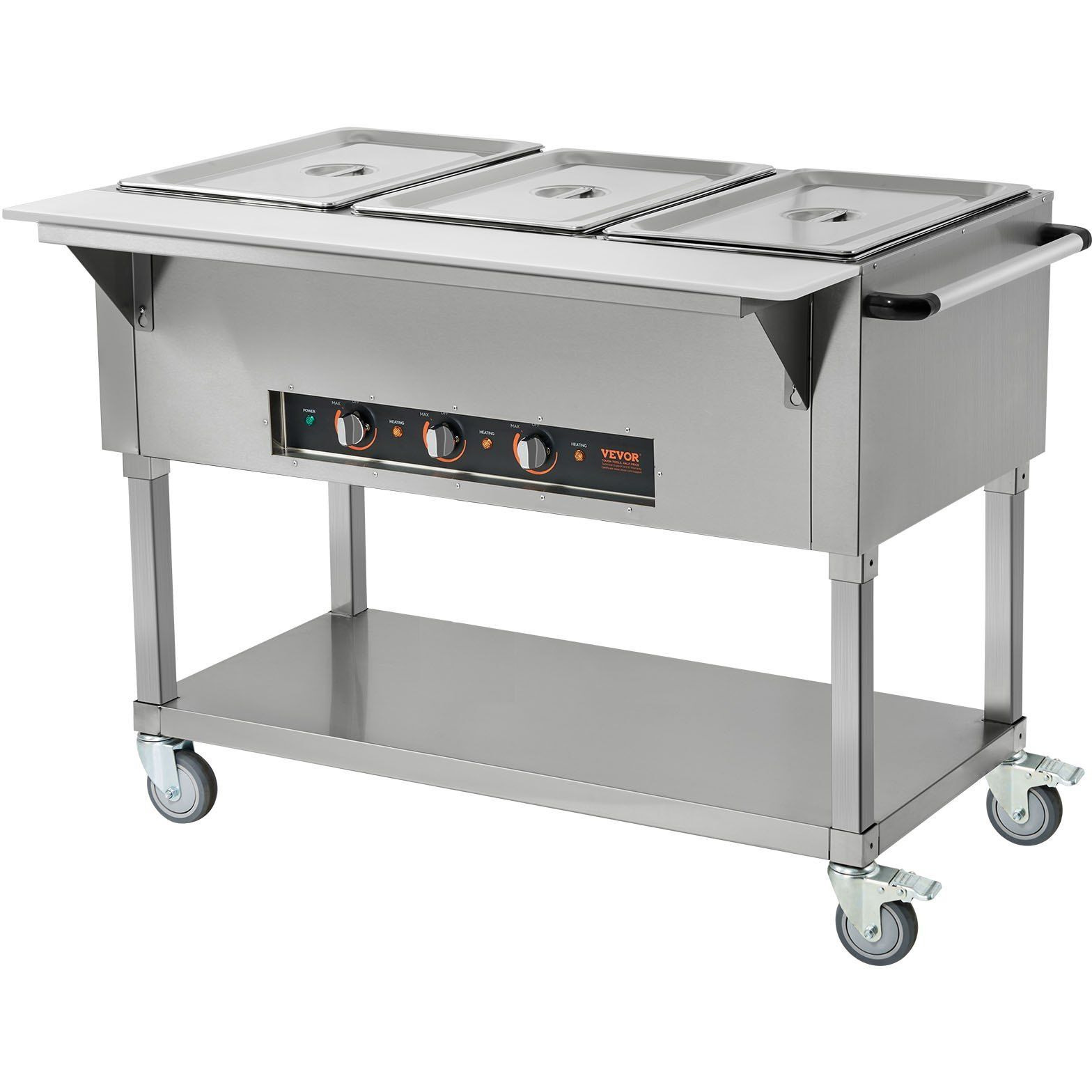 VEVOR 3-Pan Commercial Food Warmer, 3 x 20.6QT Electric Steam Table, 1500W Professional Buffet Catering Food Warmer with 4 Wheels (2 Lockable), Food Grade Stainless Steel Server for Party Restaurant