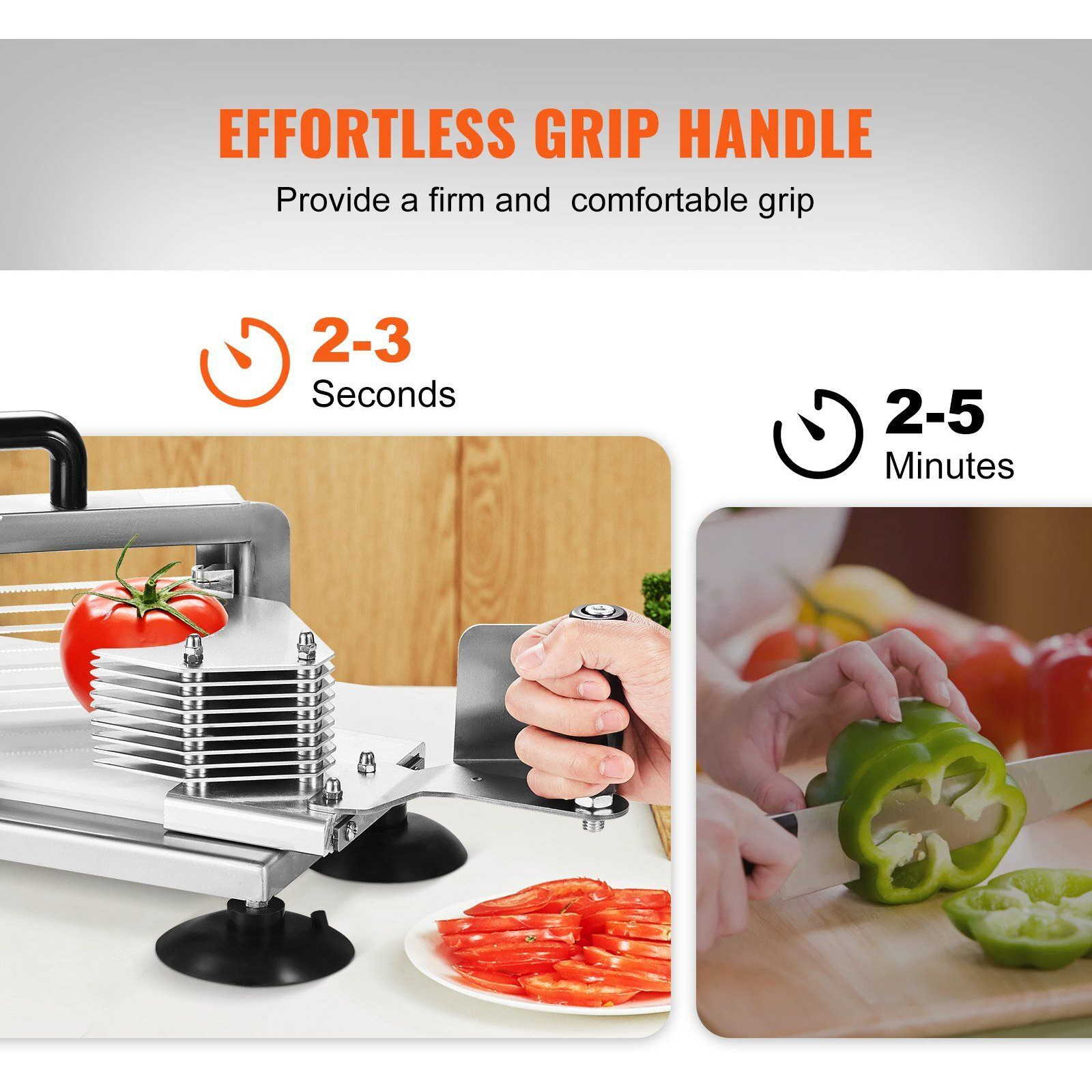 VEVOR Commercial Tomato Slicer, 3/16 inch Tomato Cutter Slicer, Stainless Steel Heavy Duty Tomato Slicer Machine, Manual Tomato Slicer with Non-slip Feet, for Cutting Tomatoes, Cucumbers, Bananas