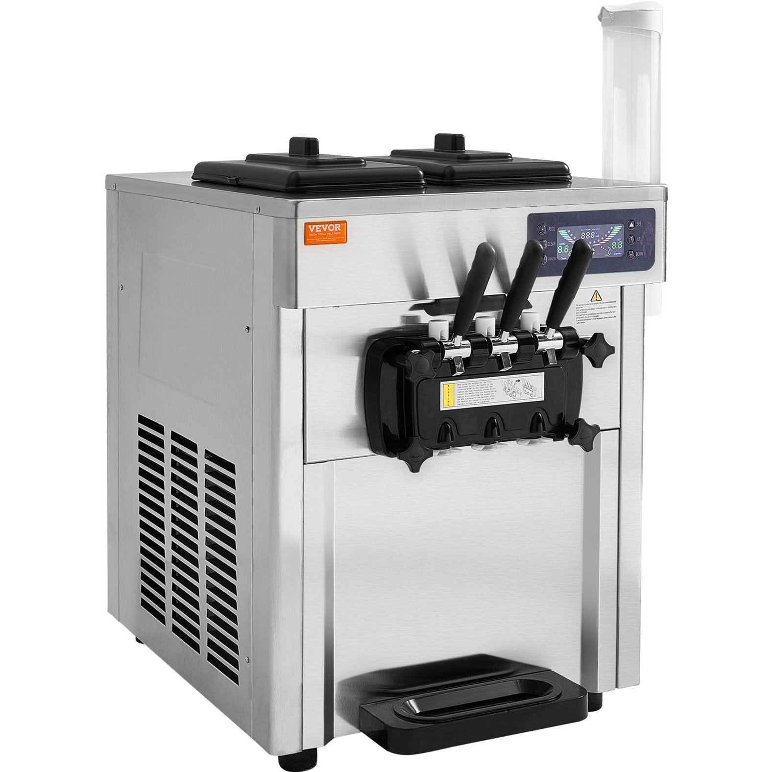 VEVOR Commercial Ice Cream Machine, 18-28 L/H Yield, 1850W 3-Flavor Countertop Soft Serve Ice Cream Maker, 2 x 5.5L Stainless Steel Cylinder, LED Panel Auto Clean Pre-cooling, for Restaurant Bars