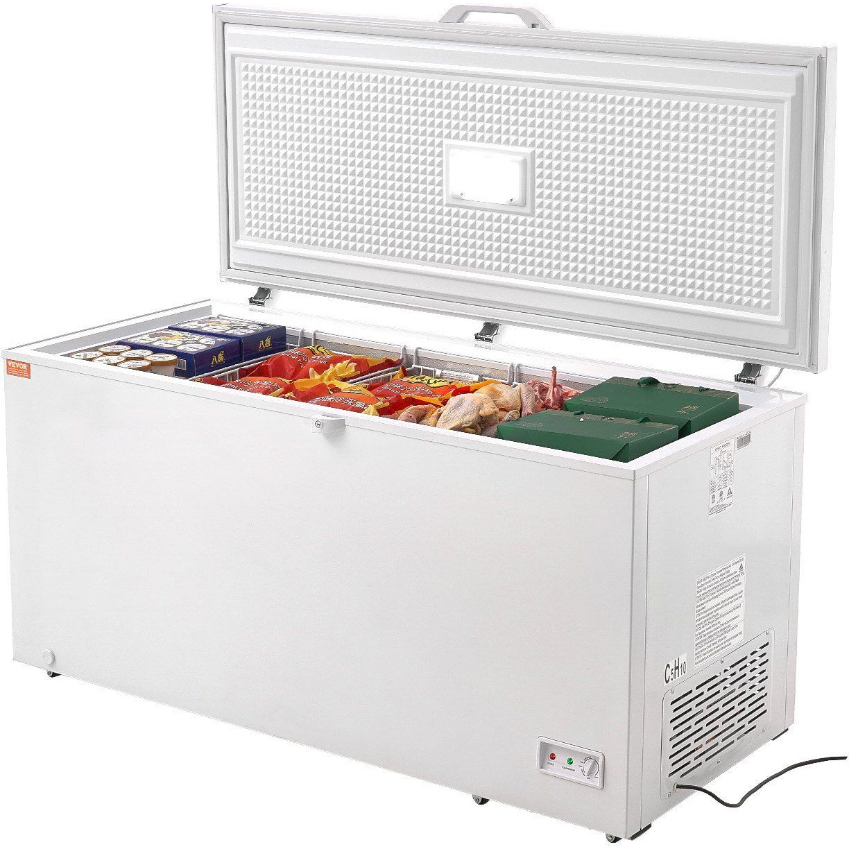 VEVOR Chest Freezer, 17.2 Cu.ft / 488 L Large Deep Freezer & 4 Removable Baskets, Freestanding Top Open Door Commercial Chest Freezers with Locking Lid, 7-Level Adjustable Temp, LED Lighting, 6 Wheels