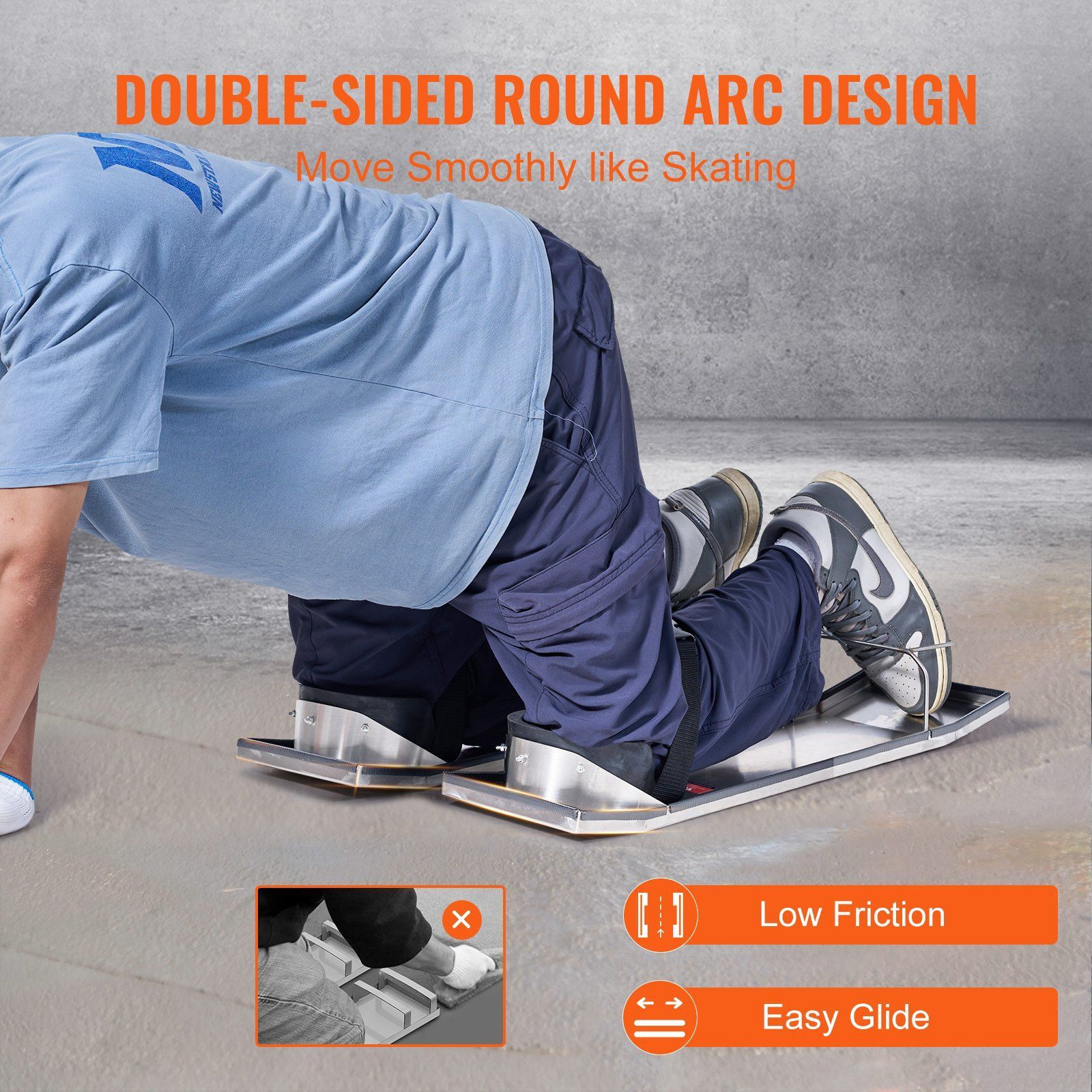 VEVOR 30'' x 8'' Concrete Knee Boards Slider Knee Boards Kneeler Board Stainless Steel Kneedboards Concrete Sliders Pair Moving Sliders w/Concrete Knee Pads & Board Straps for Concrete Finishing
