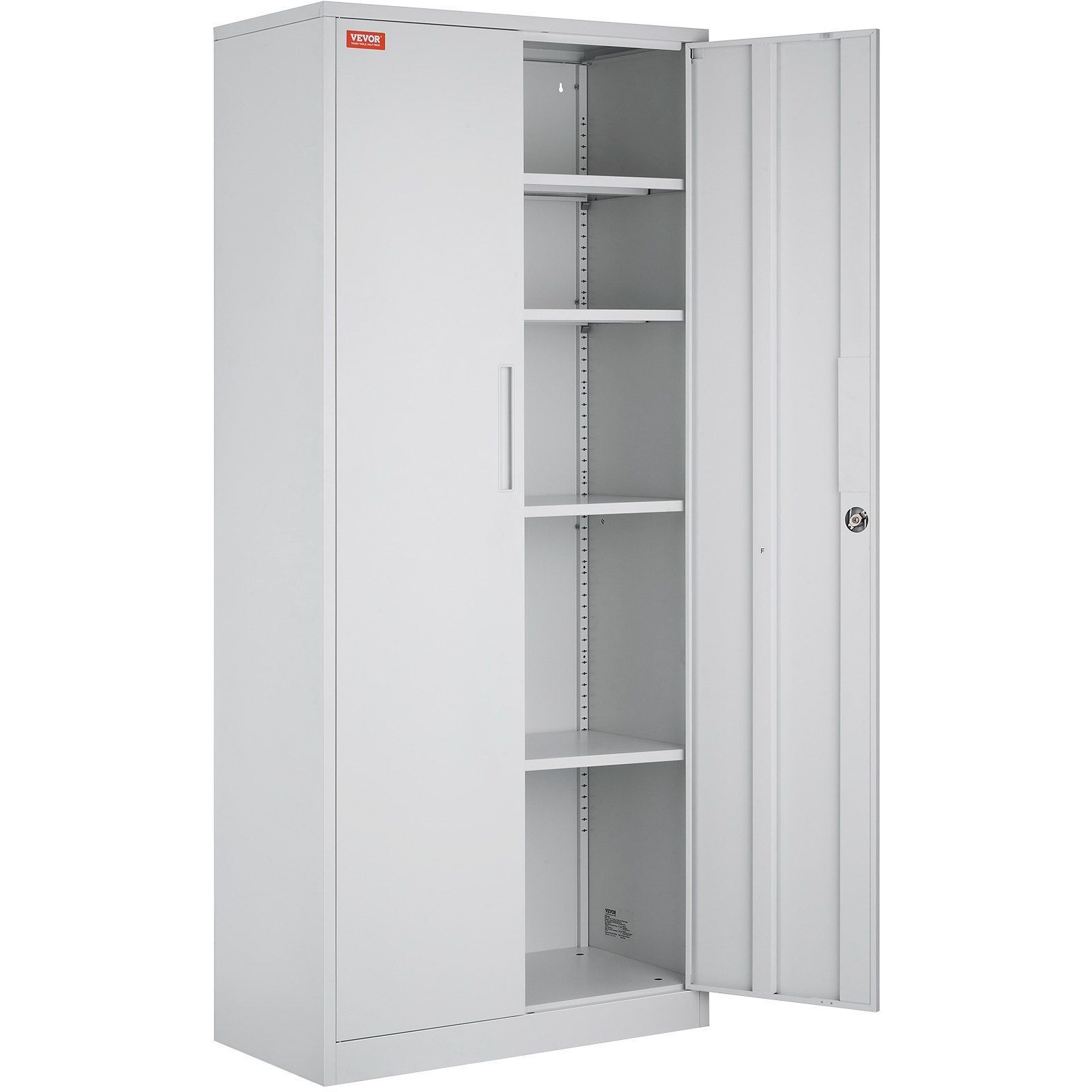VEVOR Metal Storage Cabinet, Steel Locking Storage Cabinet with 2 Magnetic Doors and 4 Adjustable Shelves, 71'' Metal Cabinet 200 lbs Capacity per Shelf with 3 Keys, for Garage, Office, Home, White