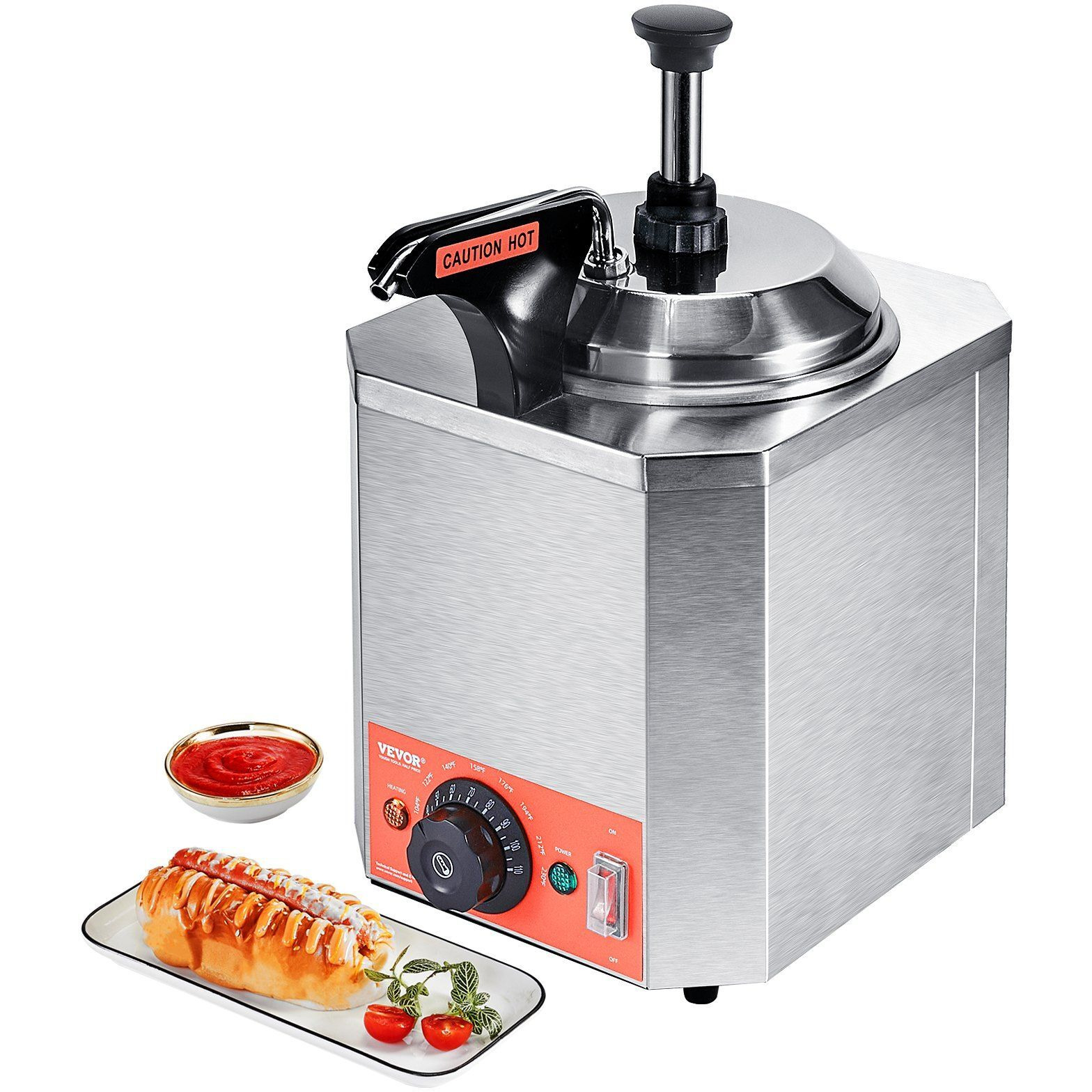 VEVOR Electric Cheese Dispenser with Pump, 2.3 Qt Commercial Hot Fudge Warmer, Stainless Steel Heated Pump Dispenser, 86-230F Temp Adjustable Nacho Cheese Sauce Warmer, for Hot Fudge Cheese Caramel