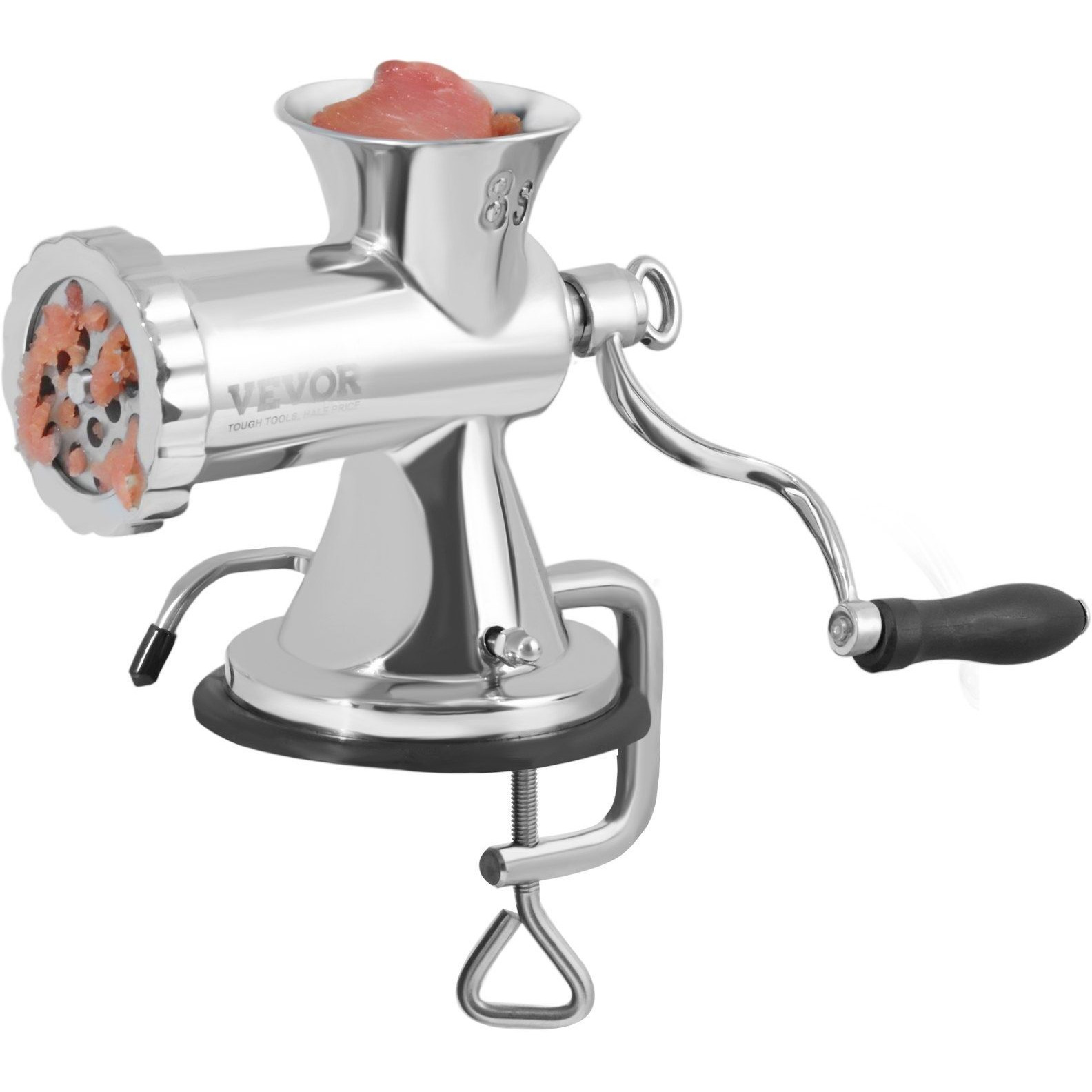 VEVOR Manual Meat Grinder, 304 Stainless Steel Hand Meat Grinder with Suction Cup + Steel Table Clamp, Meat Mincer Sausage Maker & 2 Cutting Plates, Sausage Tube, Grinding Head for Beef Pepper Cookie