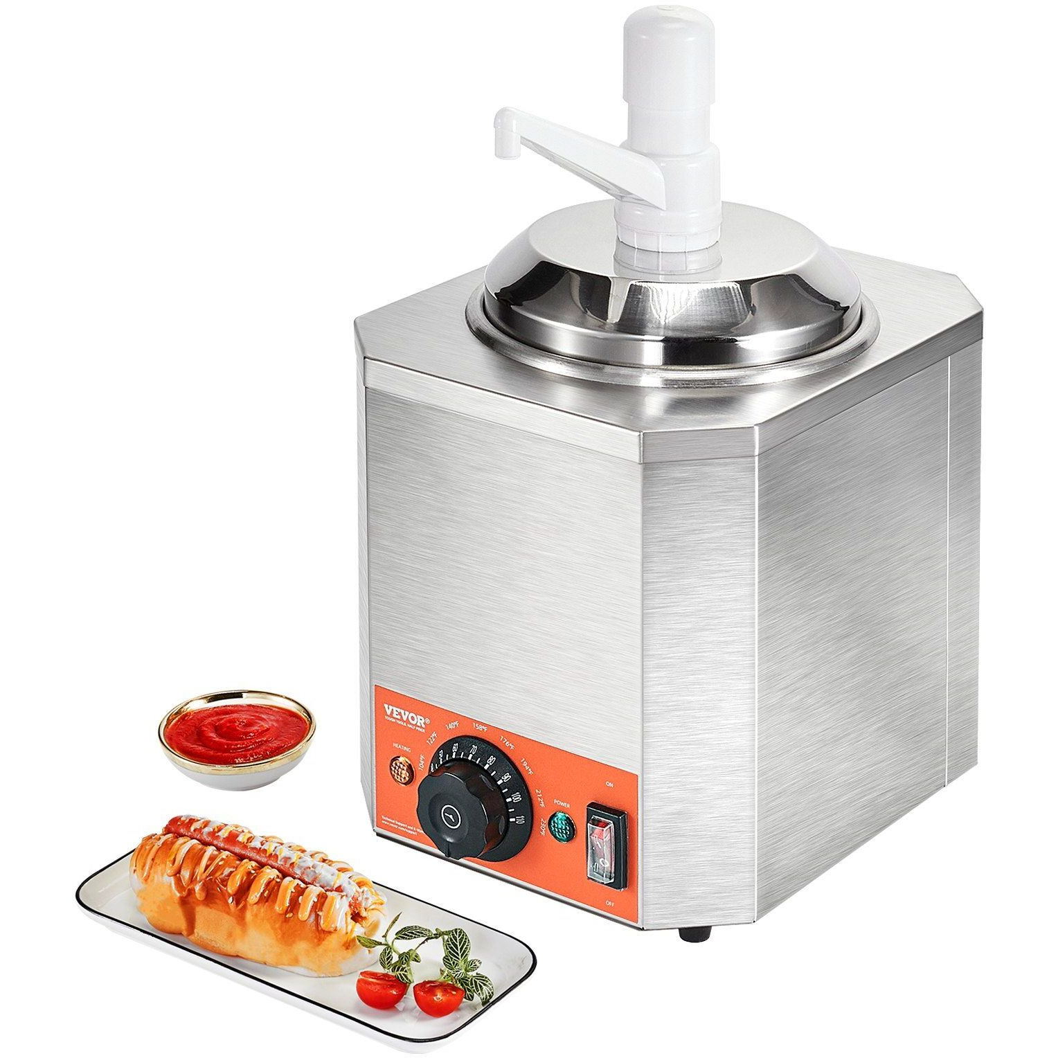 VEVOR Electric Cheese Dispenser with Pump, 2.3 Qt Commercial Hot Fudge Warmer, Plastic Pump Dispenser, 86-230F Temp Adjustable Nacho Cheese Sauce Warmer, for Hot Fudge Cheese Caramel