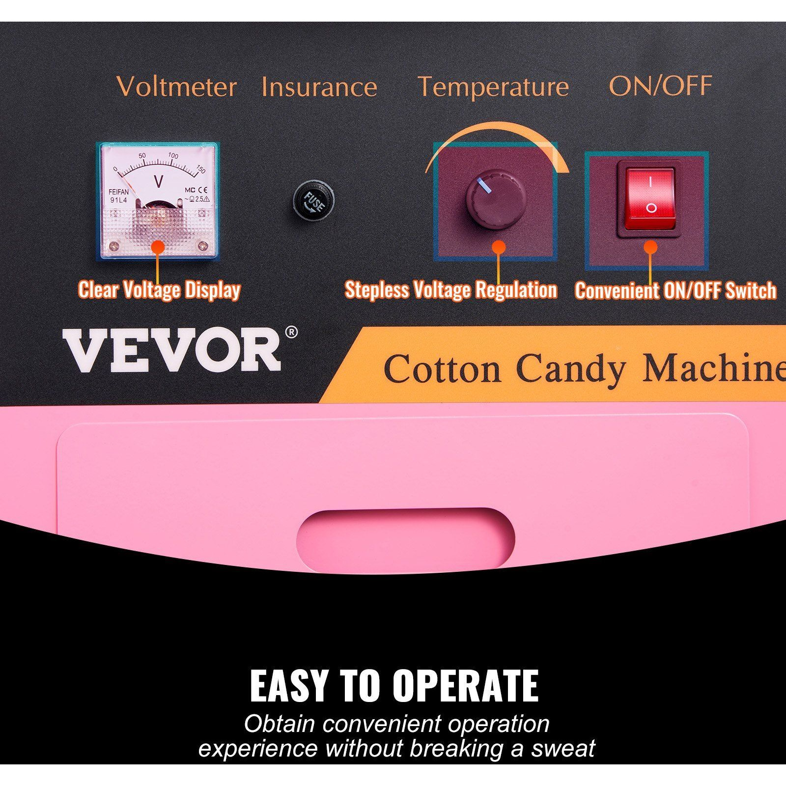VEVOR Electric Cotton Candy Machine, 1000W Candy Floss Maker, Commercial Cotton Candy Machine with Stainless Steel Bowl, Sugar Scoop, and Cover, Perfect for Home Kids Birthday, Family Party Pink