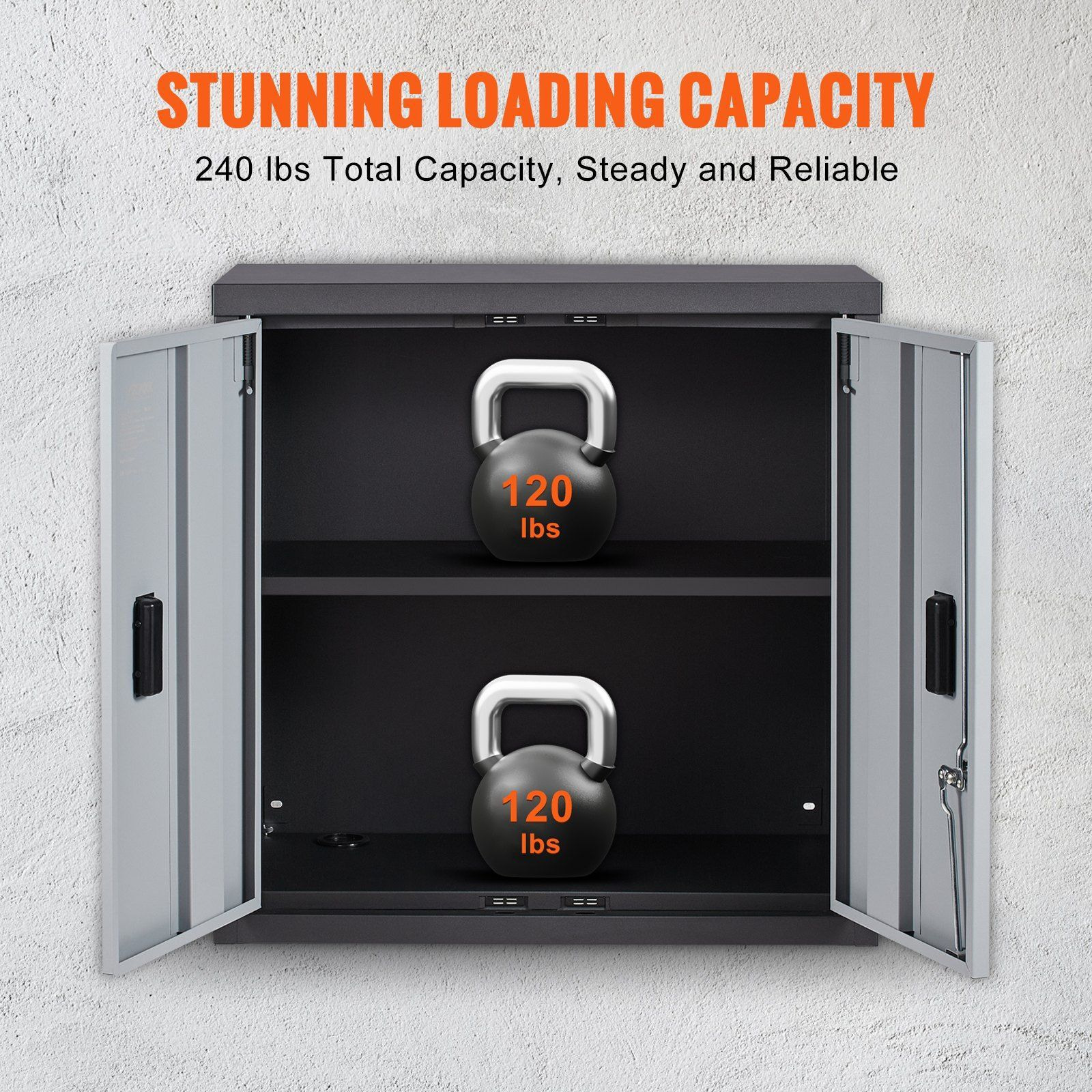 VEVOR Foldable Wall Cabinet, Metal Garage Cabinet Wall Mounted 26' Small Cabinet 240 LBS Loading Capacity Adjustable Shelf Magnetic Door File Locker for Garage Office Home Black