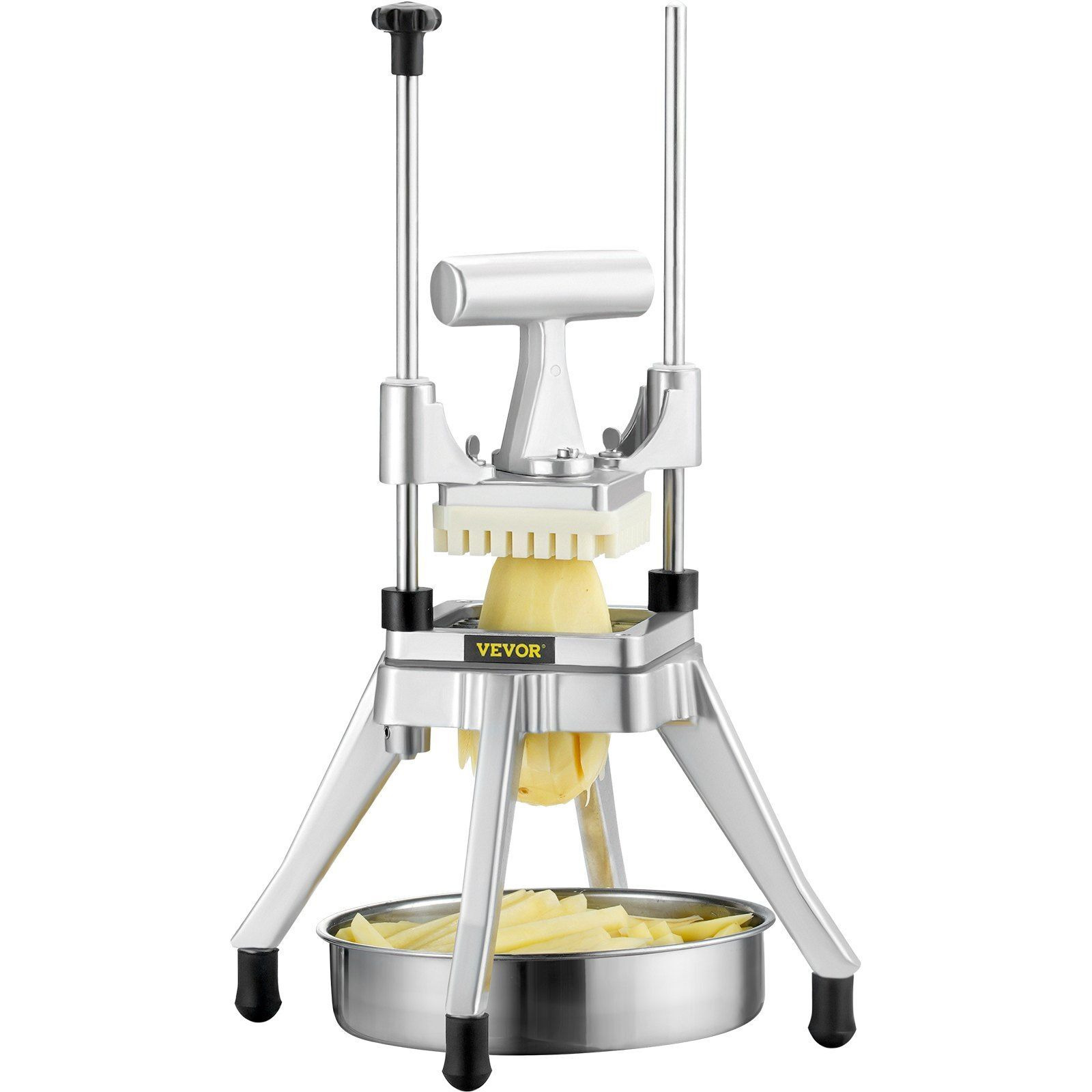 VEVOR Commercial Vegetable Fruit Chopper, Stainless Steel French Fry Cutter with 4 Blades 1/4" 3/8" 1/2", 6-wedge Slicer, Chopper Dicer with Tray, Heavy Duty Cutter for Potato Tomato Onion Mushroom