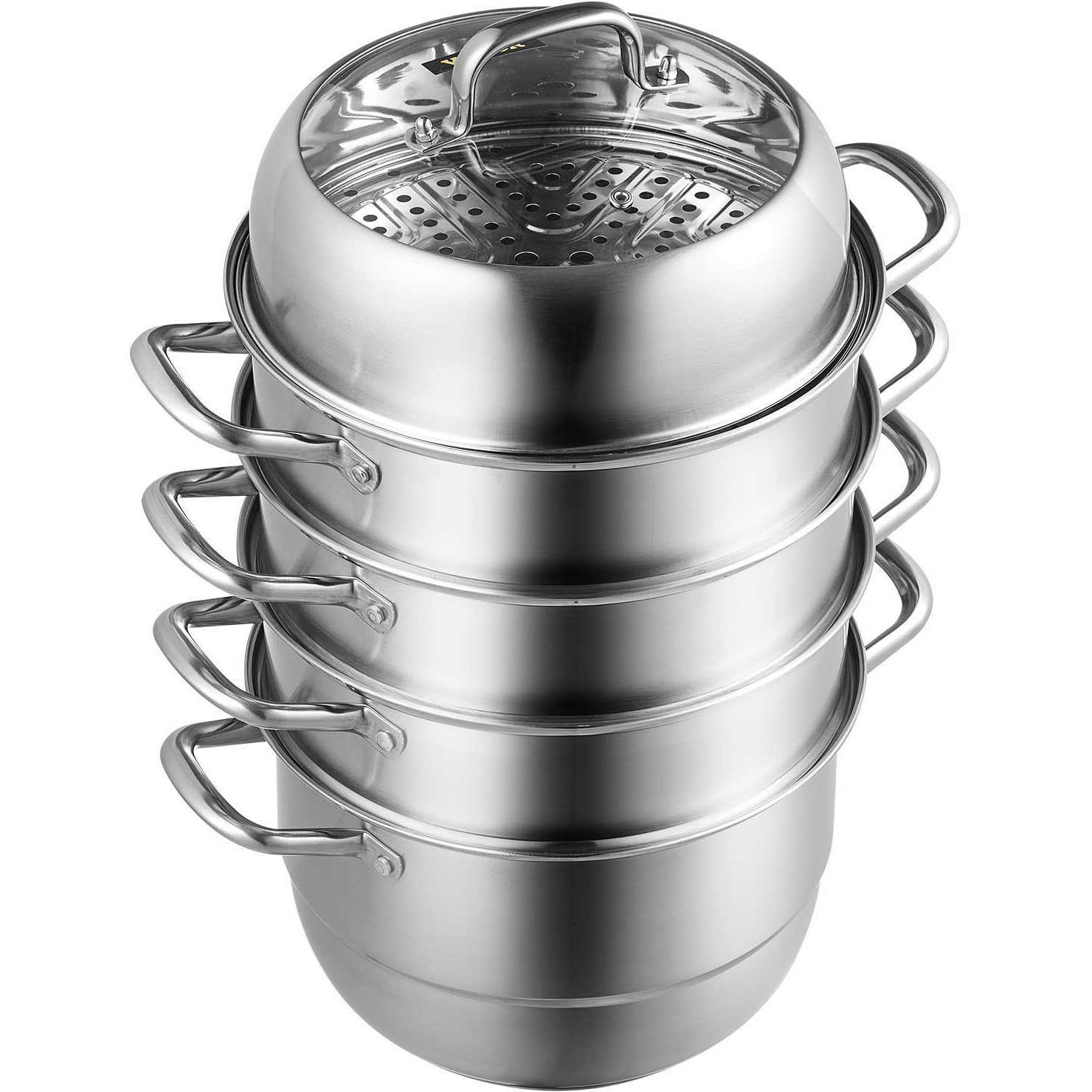 VEVOR 5-Tier Stainless Steel Steamer, 11'' Multi-Layer Cookware Pot with Handles on Both Sides, Work with Gas, Electric, Grill Stove Top, Dia-28cm, Sliver