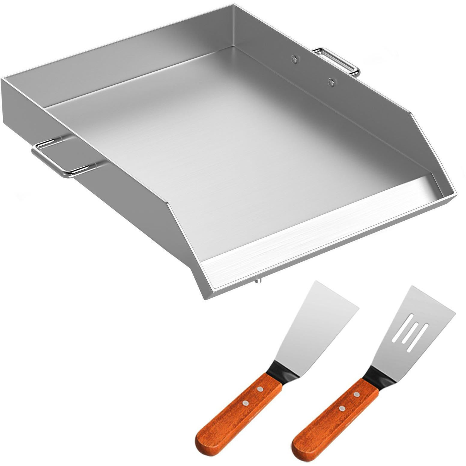 VEVOR Stainless Steel Griddle,18" X 16" Universal Flat Top Rectangular Plate, BBQ Charcoal/Gas Grill with 2 Handles and Grease Groove with Hole, Grills for Camping, Tailgating and Parties