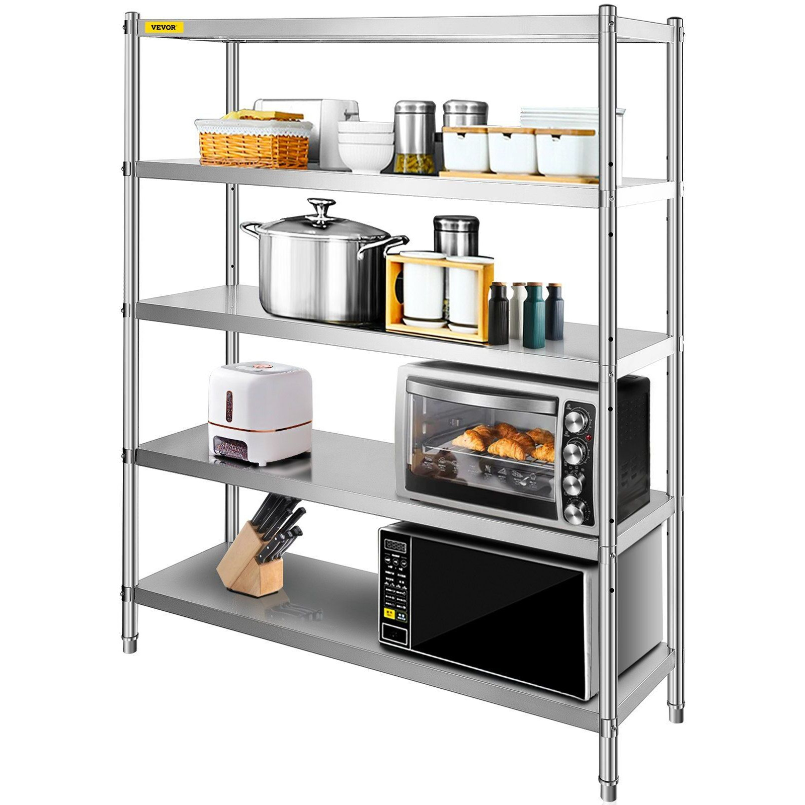 VEVOR Stainless Steel Shelving 60x18.5 Inch 5 Tier Adjustable Shelf Storage Unit Stainless Steel Heavy Duty Shelving for Kitchen Commercial Office Garage Storage 330lb Per Shelf