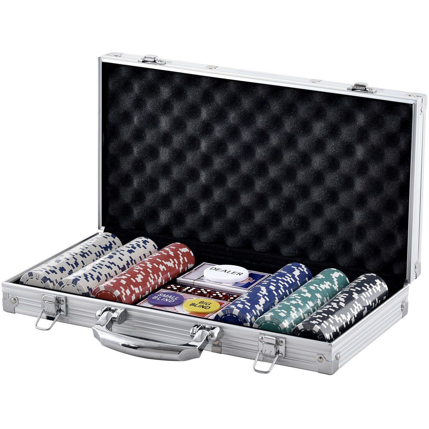 VEVOR Poker Chip Set, 300-Piece Poker Set, Complete Poker Playing Game Set with Aluminum Carrying Case, 11.5 Gram Casino Chips, Cards, Buttons and Dices, for Texas Hold'em, Blackjack, Gambling