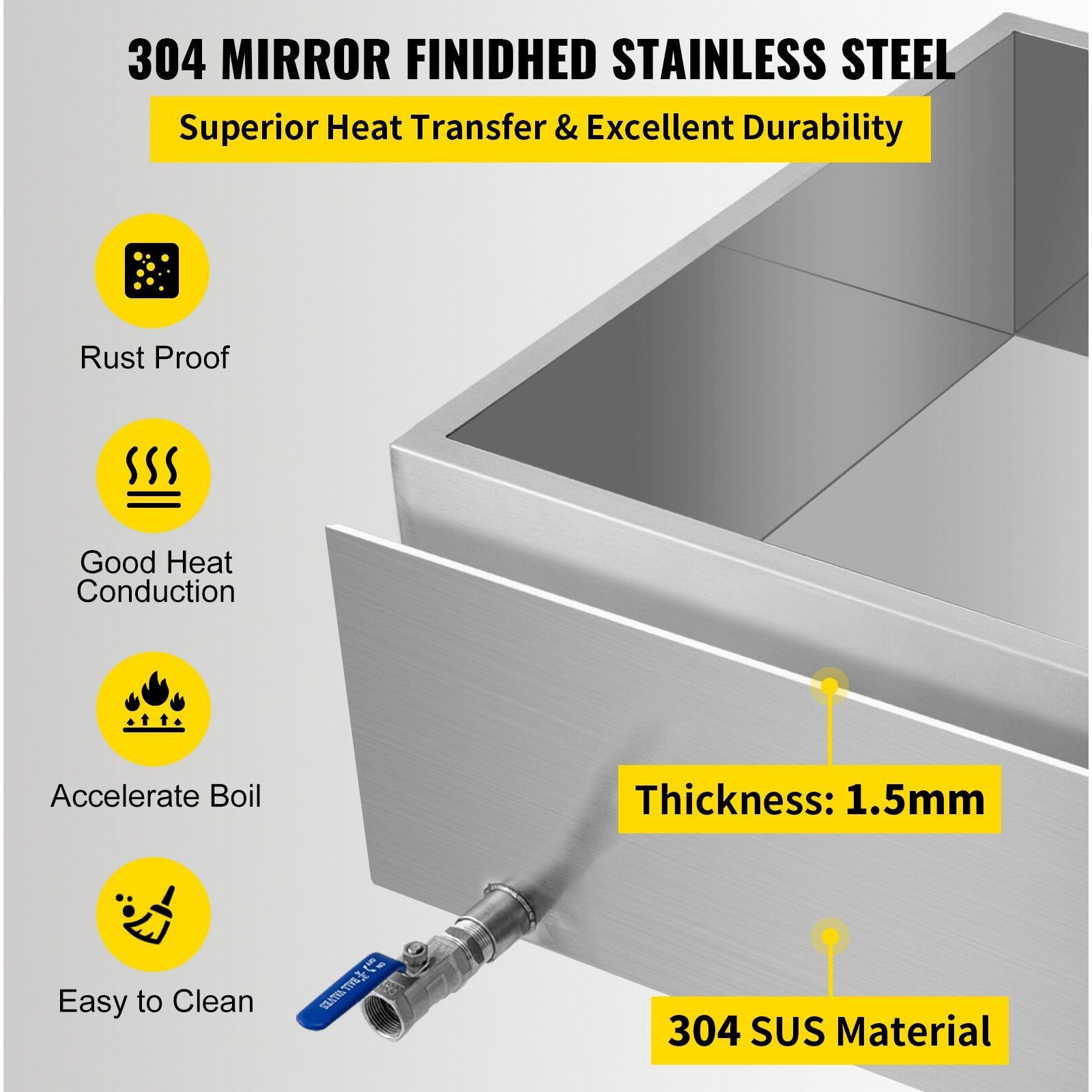 VEVOR Maple Syrup Evaporator Pan 24x24x9.5 Inch Stainless Steel Maple Syrup Boiling Pan with Valve