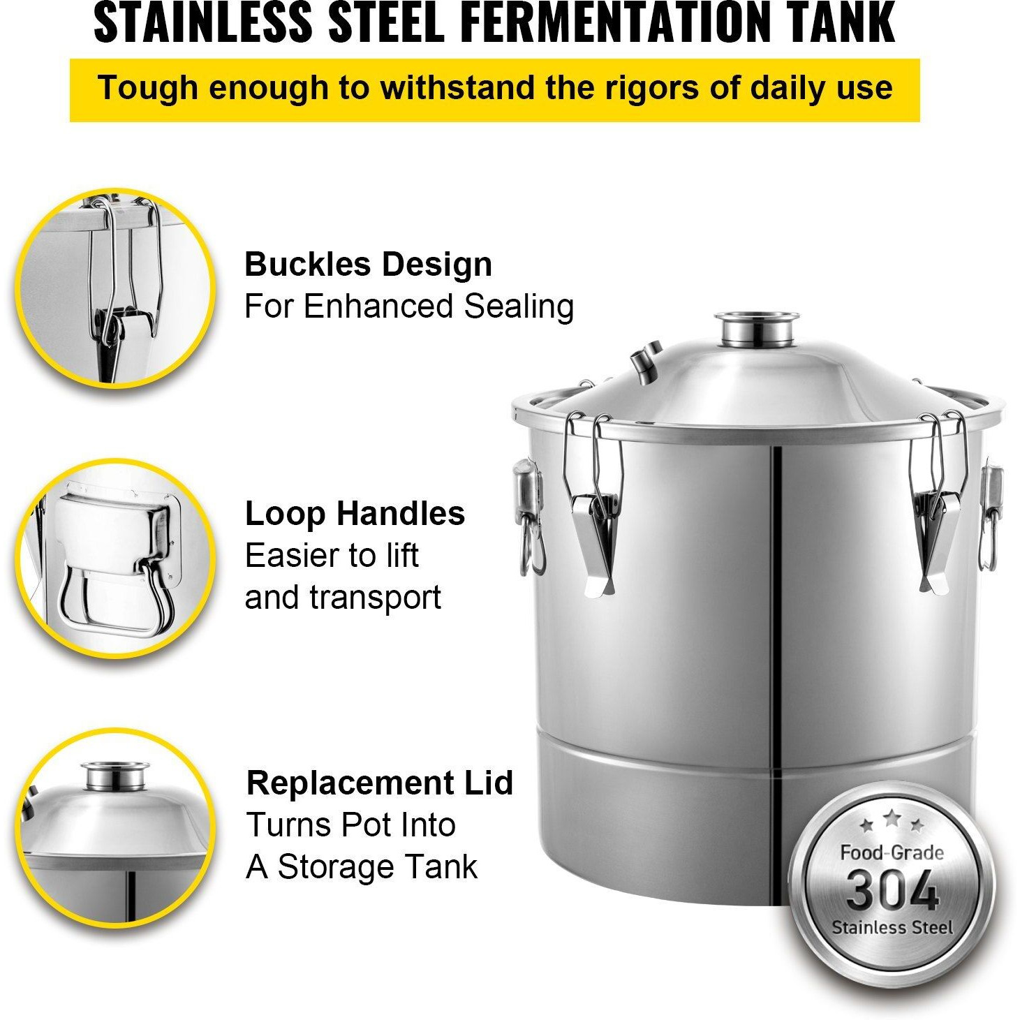 VEVOR 50L 13.2Gal Water Alcohol Distiller 304 Stainless Steel Alcohol Still Wine Making Boiler Home Kit with Thermometer for Whiskey Brandy Essential, Sliver