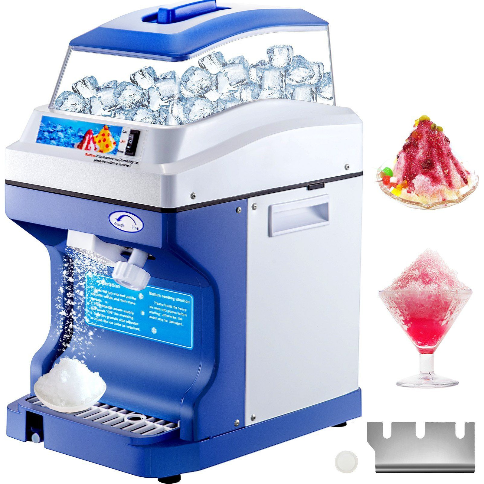 VEVOR 110V Commercial Ice Shaver Crusher 441LBS/H with 11LBS Hopper, 300W Tabletop Electric Snow Cone Maker 320 RPM Rotate Speed Perfect For Parties Events Snack Bar