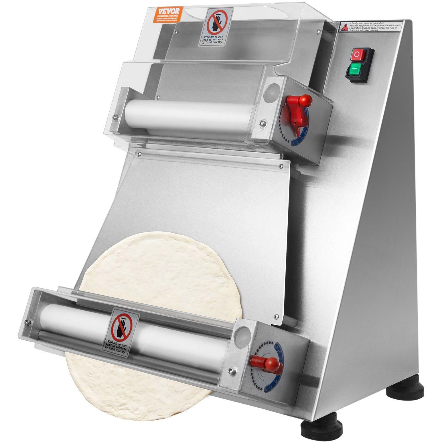 VEVOR Pizza Dough Roller Sheeter, 3-15 Inch Automatic Commercial Pizza Press, 390W Electric 260 Per Hour Dough Roller, Stainless Steel Adjustable Thickness Dough Machine, for Pasta Maker Equipment
