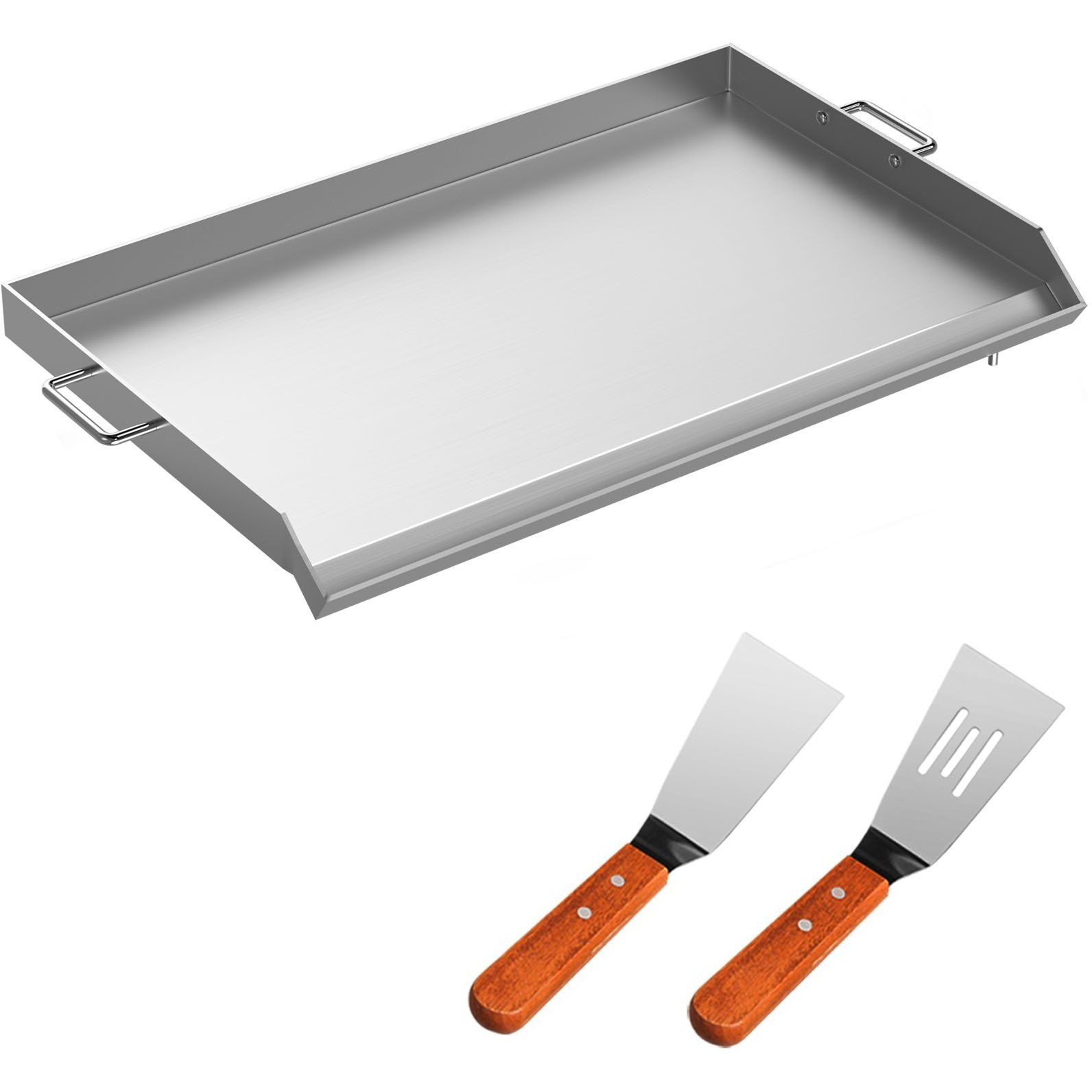 VEVOR Stainless Steel Griddle,32" X 17" Universal Flat Top Rectangular Plate , BBQ Charcoal/Gas Grill with 2 Handles and Grease Groove with Hole, Grills for Camping, Tailgating and Parties .