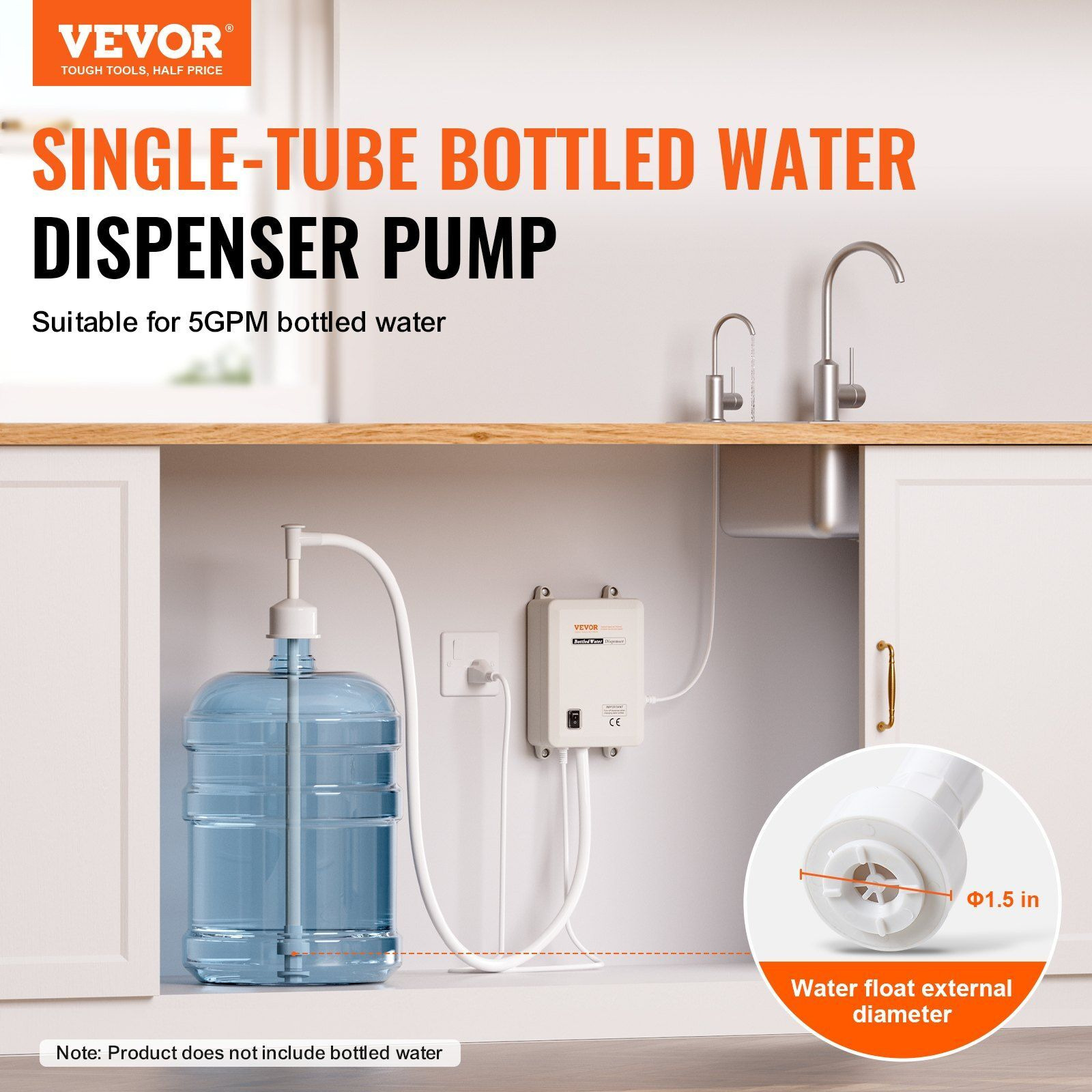 VEVOR Bottled Water Dispensing Pump System,110V 20ft US Plug High Flow Bottled Water Pump with Single Inlet , Bottled Water System for Home Kitchen Office Bar Coffee Brewer Ice-Maker Refrigerator