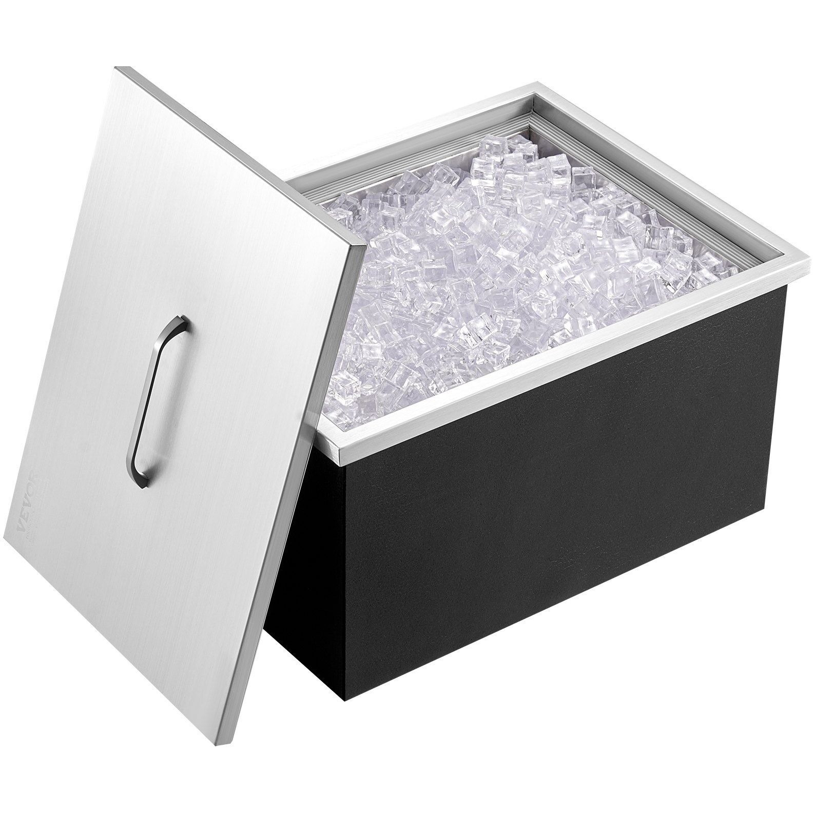 VEVOR Drop in Ice Chest, 20&quotL x 14&quotW x 12&quotH Stainless Steel Ice Cooler, Commercial Ice Bin with Cover, 40 qt Outdoor Kitchen Ice Bar, Drain-pipe and Drain Plug Included, for Cold Wine Beer