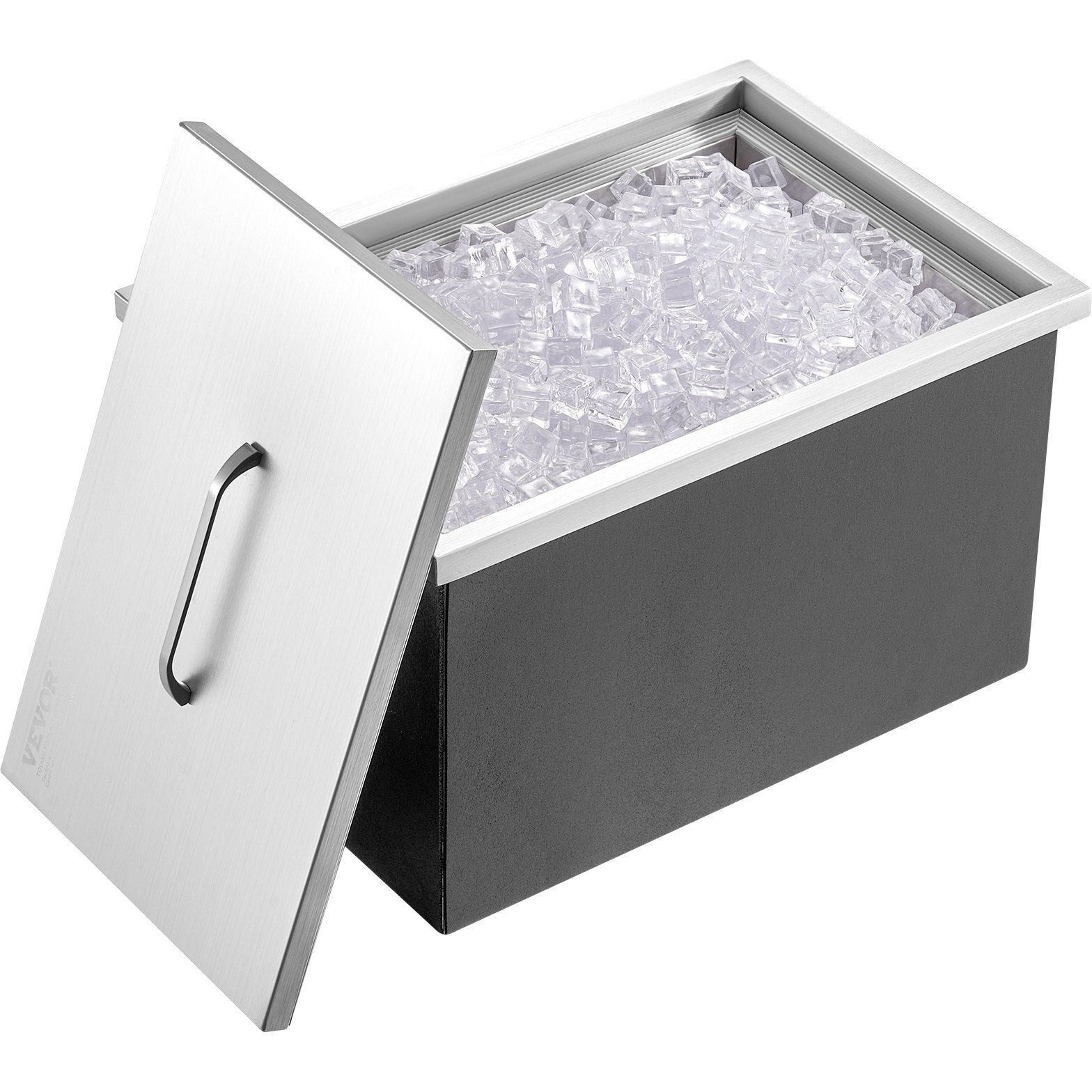 VEVOR Drop in Ice Chest, 22&quotL x 17&quotW x 12&quotH Stainless Steel Ice Cooler, Commercial Ice Bin with Cover, 40 qt Outdoor Kitchen Ice Bar, Drain-pipe and Drain Plug Included, for Cold Wine Beer