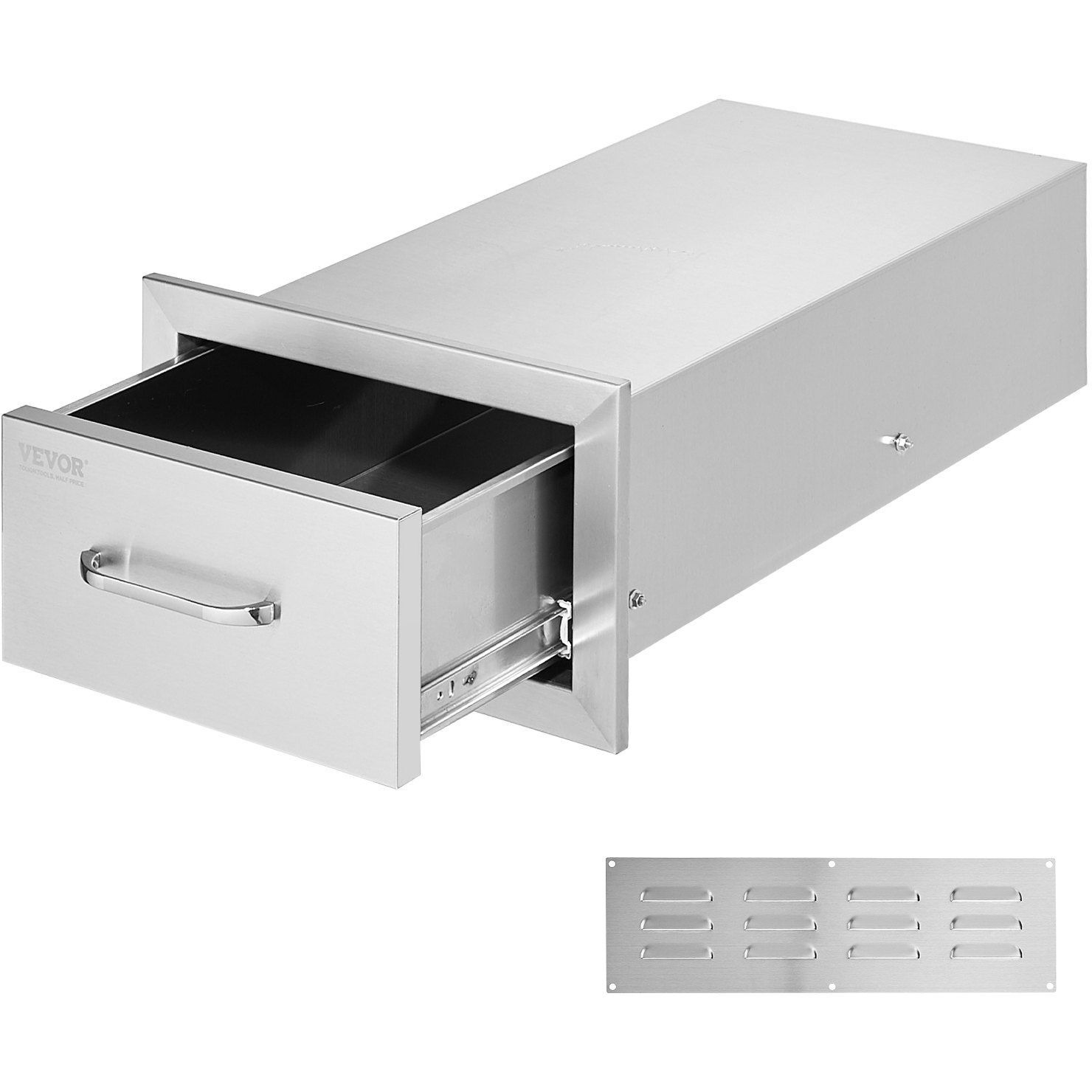 VEVOR 14x8.5 Inch Outdoor Kitchen Drawers Stainless Steel, Flush Mount Double Drawers,14W x 8.5H x 23D Inch, with Stainless Steel Handle, BBQ Drawers for Outdoor Kitchens or BBQ Island