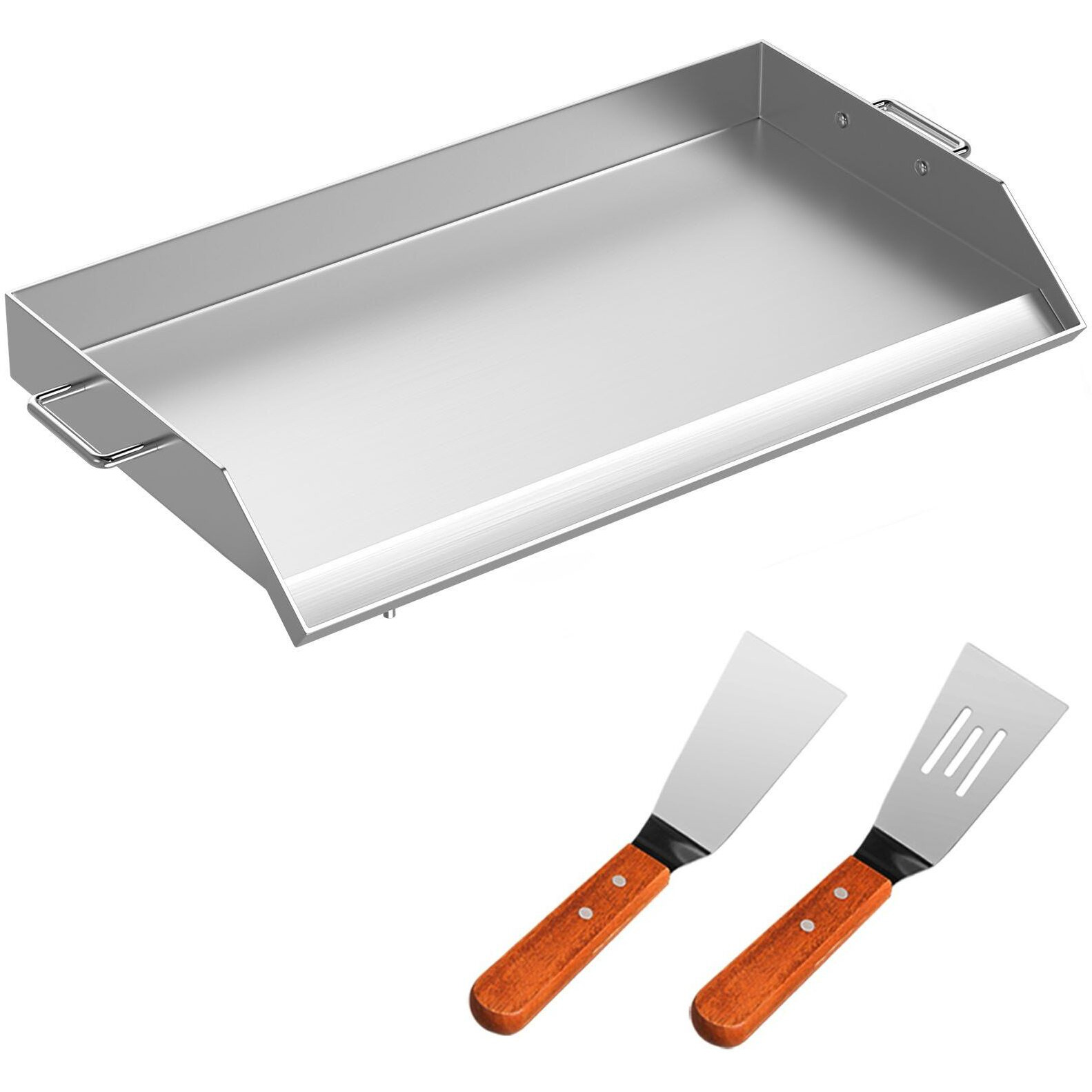 VEVOR Stainless Steel Griddle,36" x 22" Universal Flat Top Rectangular Plate, BBQ Charcoal/Gas Non-Stick Grill with 2 Handles and Grease Groove with HoleGrills for Camping, Tailgating and Parties