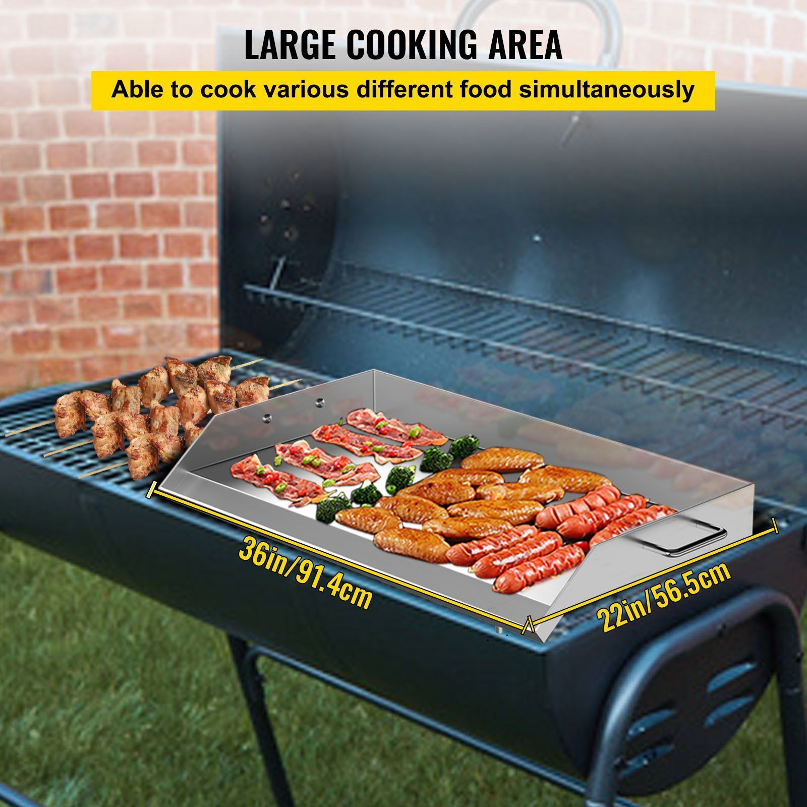VEVOR Stainless Steel Griddle,36" x 22" Universal Flat Top Rectangular Plate, BBQ Charcoal/Gas Non-Stick Grill with 2 Handles and Grease Groove with HoleGrills for Camping, Tailgating and Parties