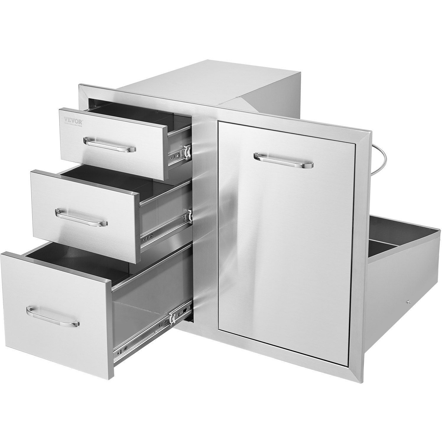 VEVOR Outdoor Kitchen Door Drawer Combo 29.5" W x 22.6" H x 21.7''D, Access Door/Triple Drawers with Propane Drawer and Adjustable Garbage Ring, Perfect for BBQ Island Patio Grill Station